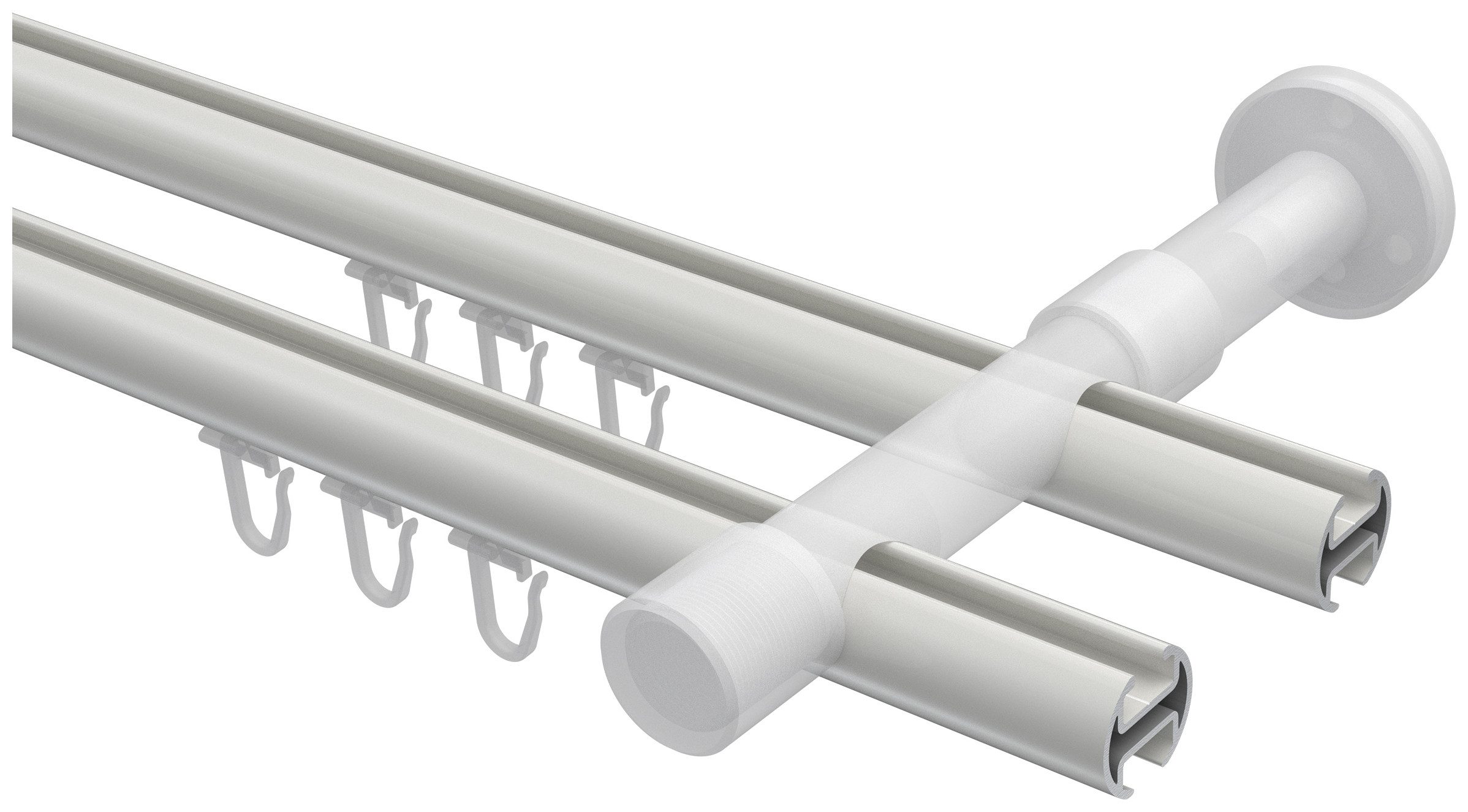 INTERDECO Innenlaufschiene Prestige Luino, Ø 20 mm, 2-läufig, Fixmaß, kürzbar, Wandmontage, Aluminium, Weiß / Chrom / Bicolor