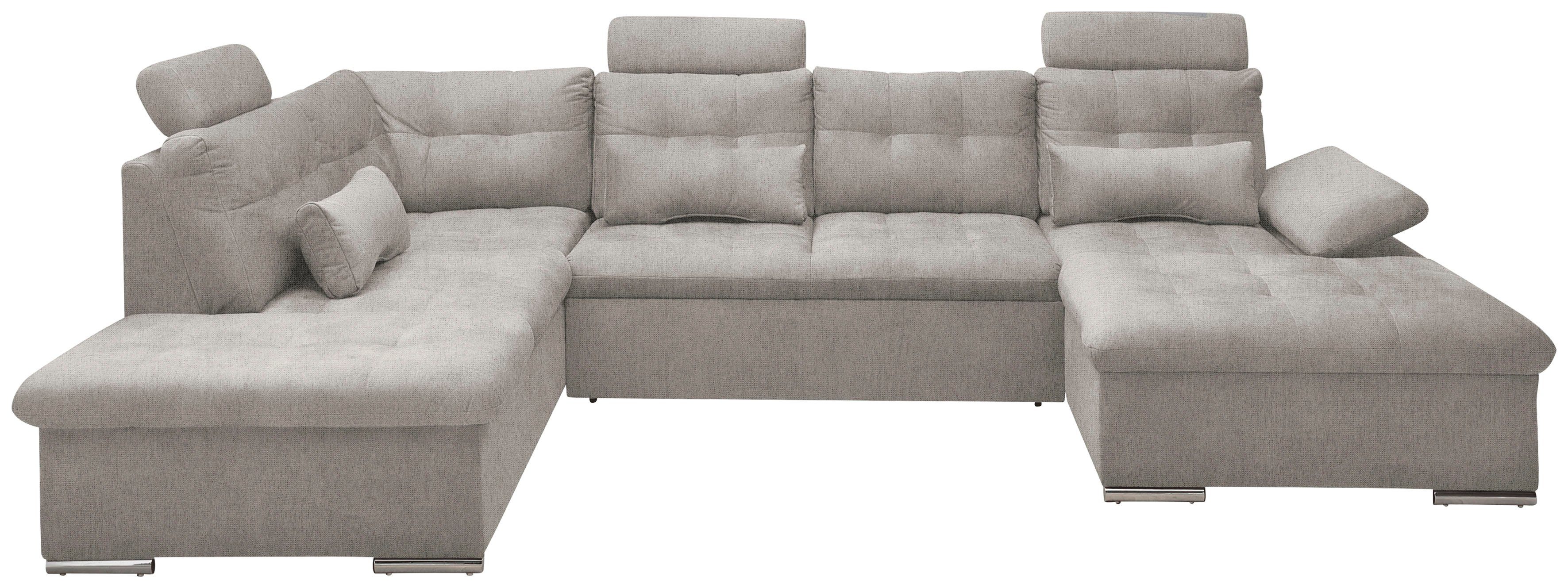 ED EXCITING DESIGN Wohnlandschaft Jakarta U-Form mit Bettfunktion, Bettkasten, Armteilverstellung, Kopfstützen & 3 Nierenkissen