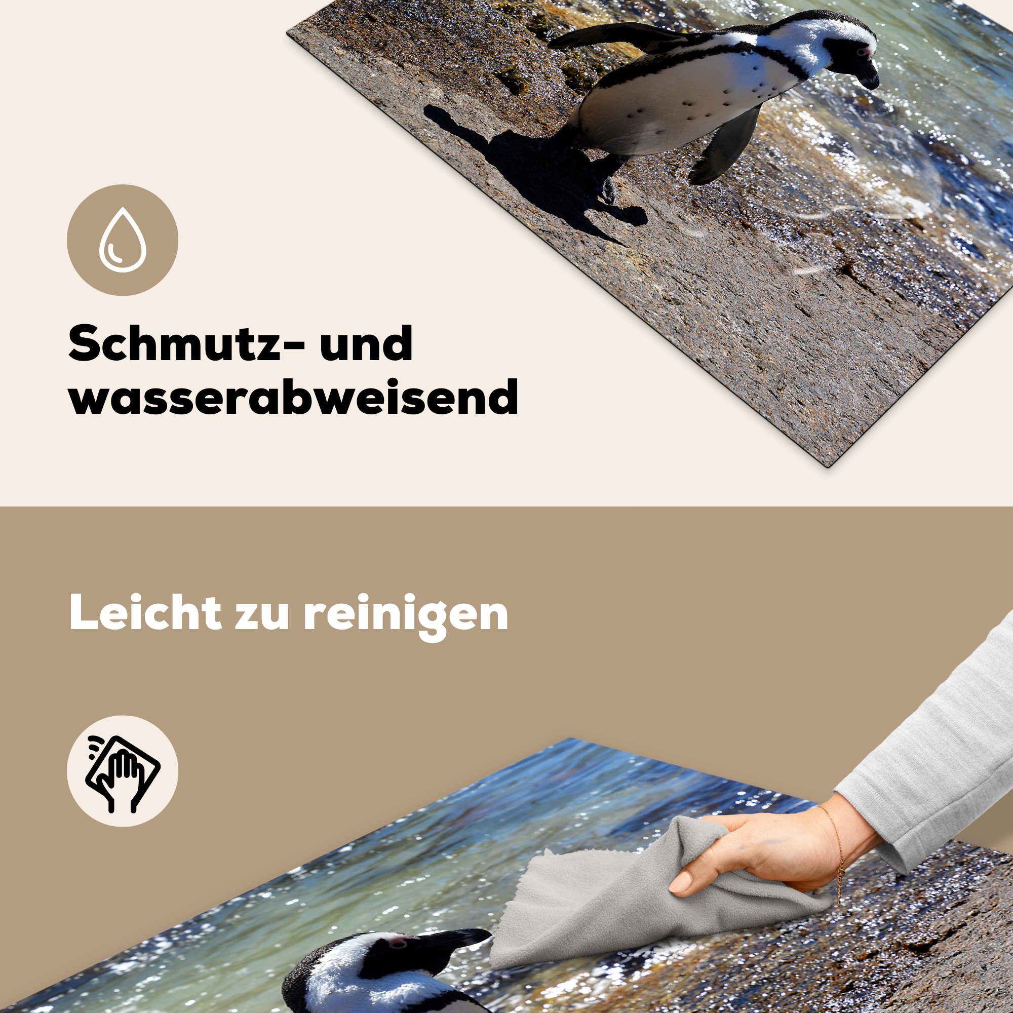 MuchoWow Herdblende-/Abdeckplatte Humboldt-Pinguin in für schlängelt Strand Ceranfeldabdeckung cm, (1 küche, 81x52 den Induktionskochfeld Peru, Vinyl, die über tlg), Schutz sich