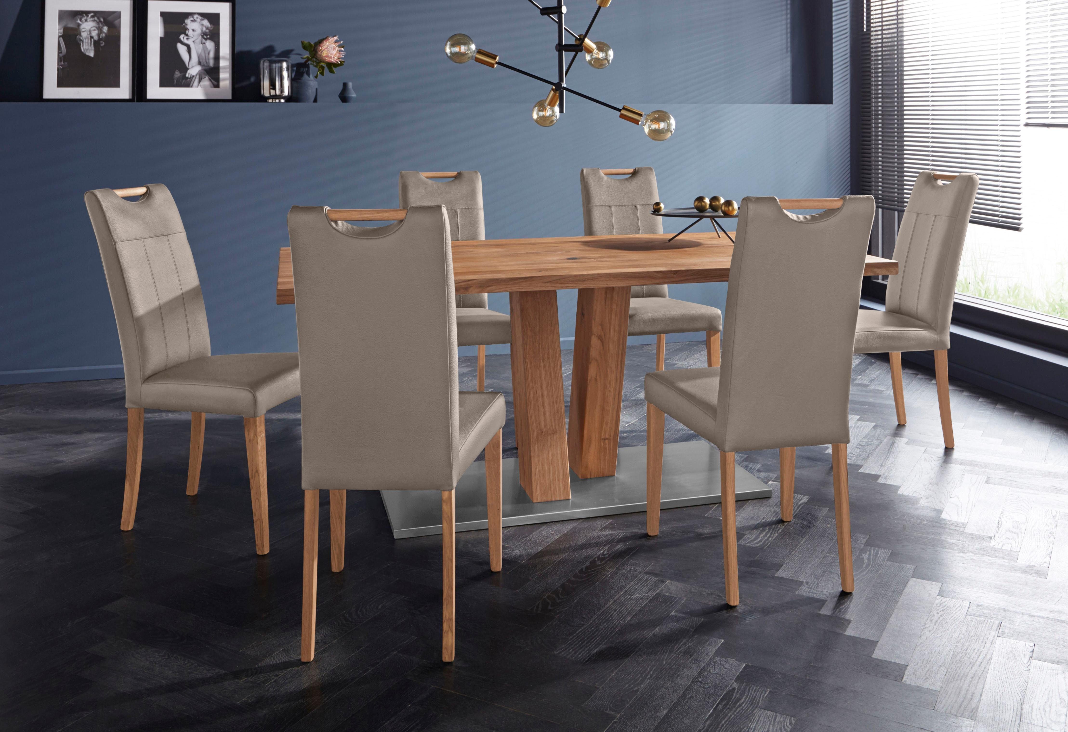 Home affaire Esszimmerstuhl Roberta (Set, 2 St), mit Bezug aus Echtleder und Gestell aus Eiche Massivholz