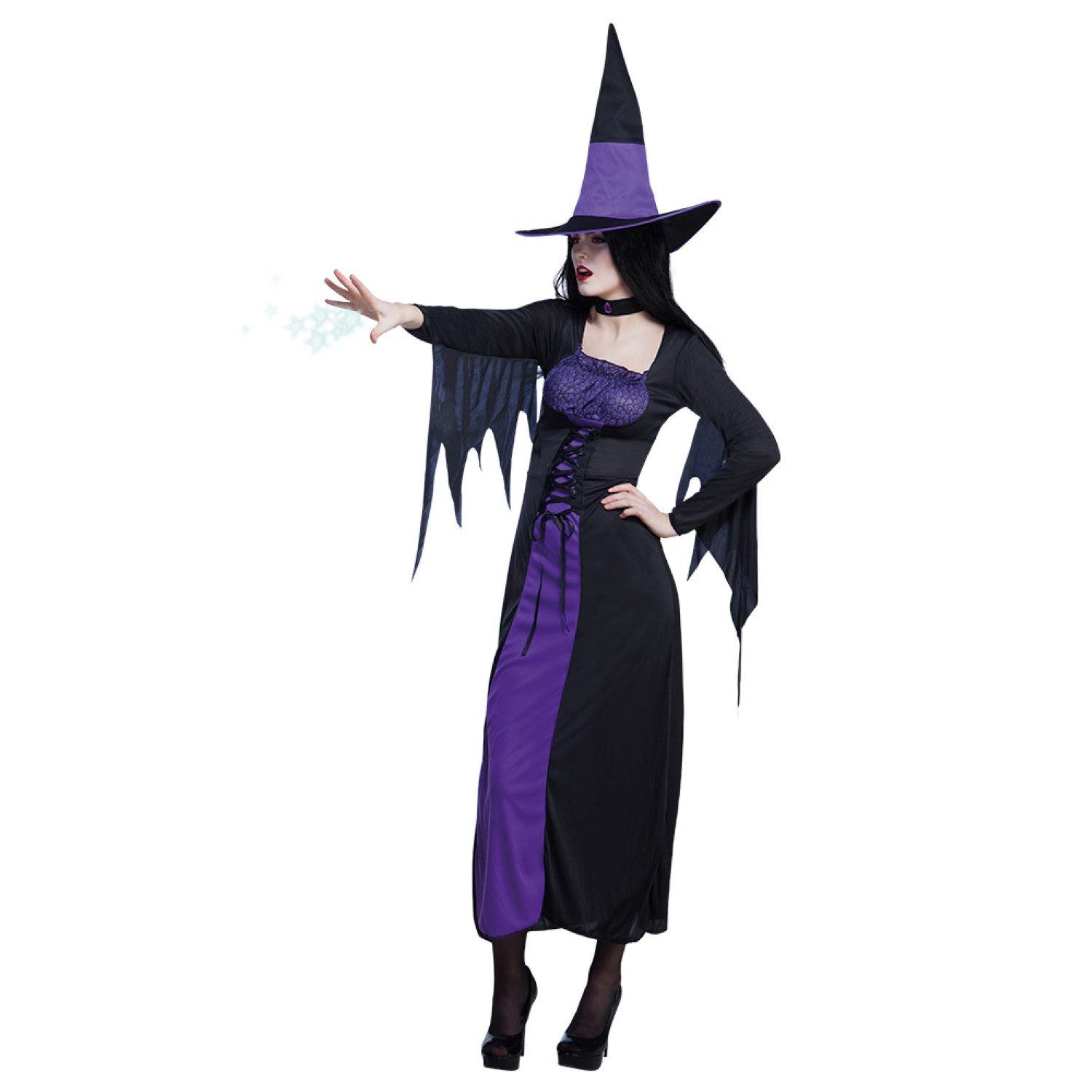 Hexen-Kostüm Kostüm Lady Hexe lila/schwarz Gr.36/38