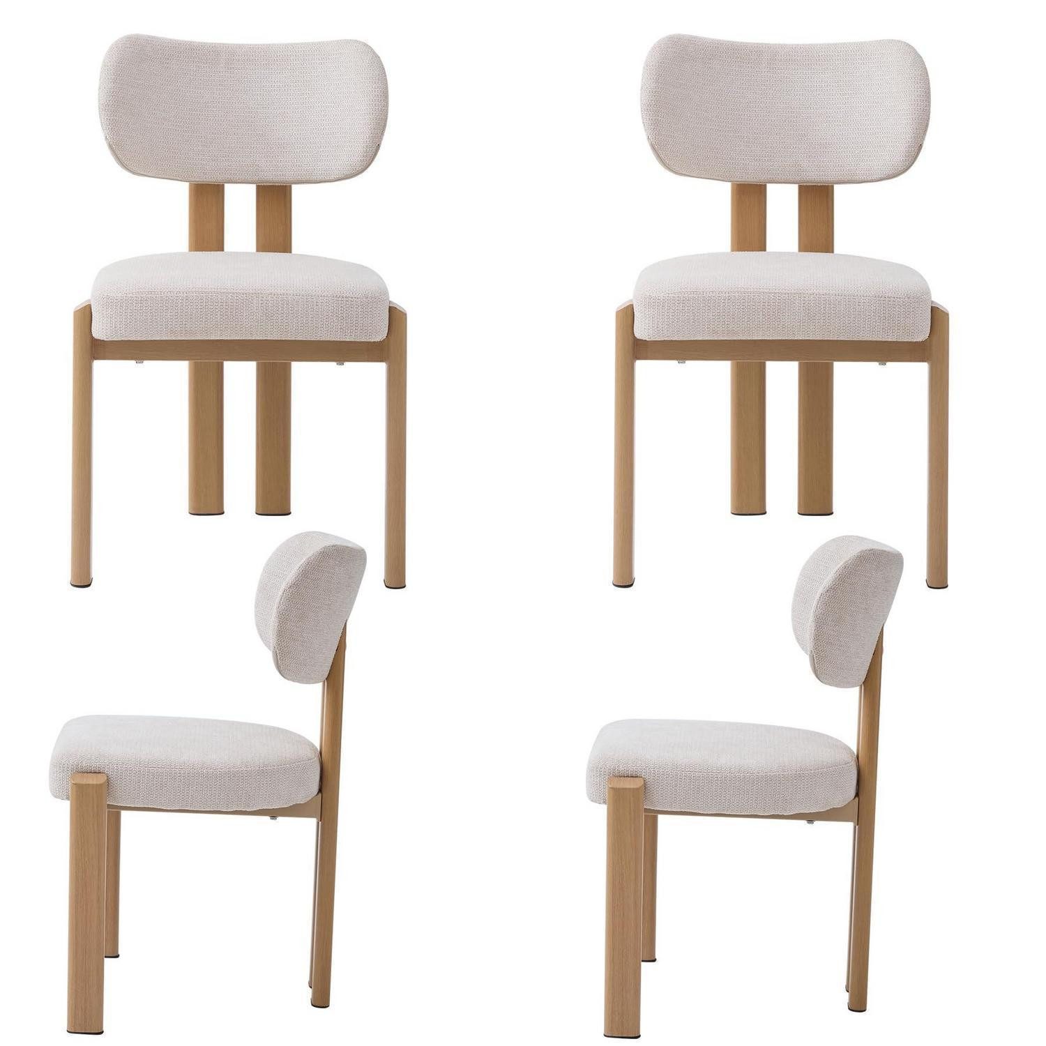 LuxusKollektion Esszimmerstuhl Esszimmerstuhl 4er Set Leinen Metallgestell Walnuss Beige 4er-Set