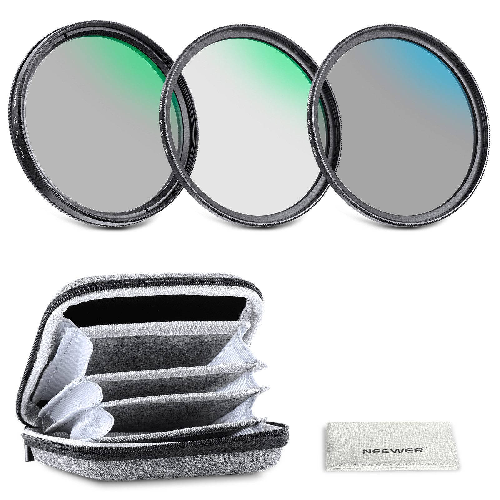 Neewer 67mm Filter Kit UV/CPL/ND4 mit Hartschalenkoffer Foto-Filter-Sets (Schützendes und tragbares Etui)
