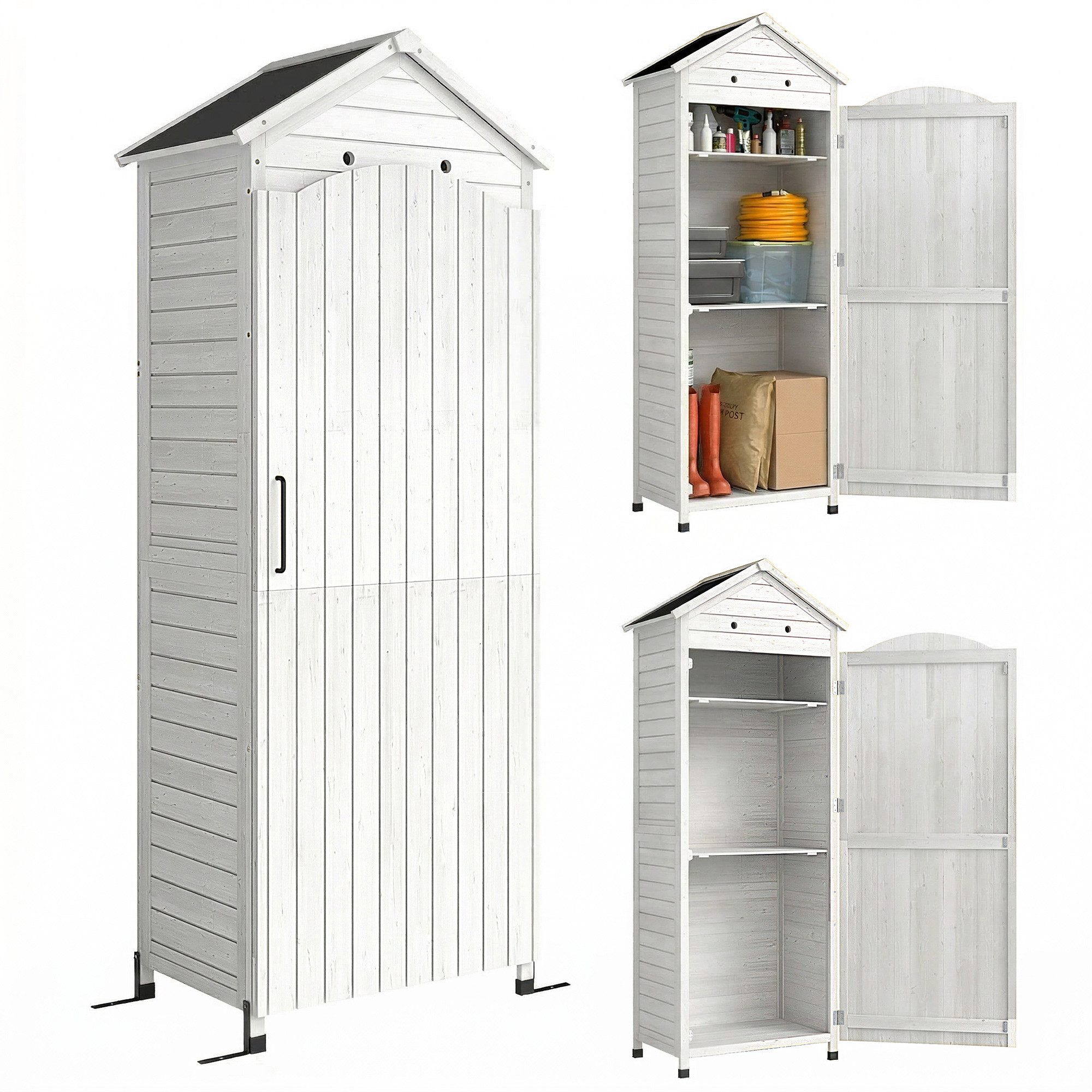 Outsunny Gerätehaus mit verstellbar Ablage, magnetisch Tür, galvanisiert Dach, Belüftung, BxT: 85x58 cm, (Gartenschrank, 1 St., Geräteschuppen), für Garten Terrasse Weiß
