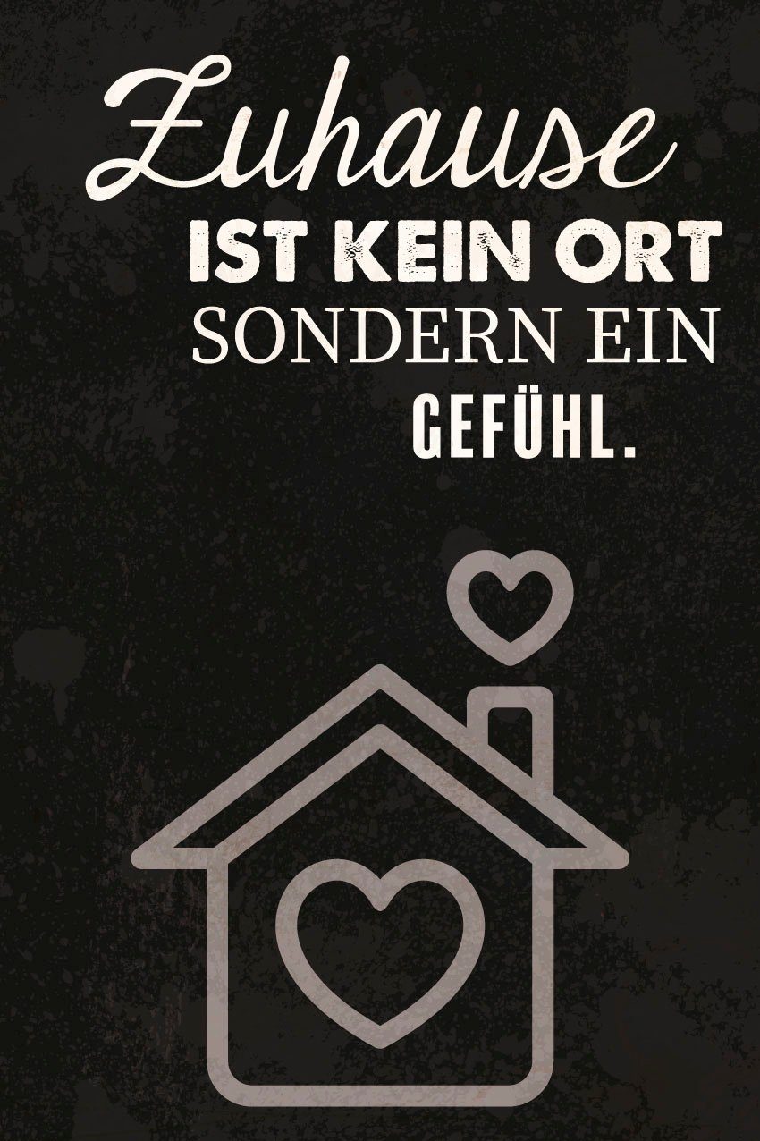 queence Metallbild Zuhause!, Herzen, Schriftzug, Schriftzüge, Schwarz-Weiß, Sprüche, Sprüche & Texte (1 St), Stahlschilder