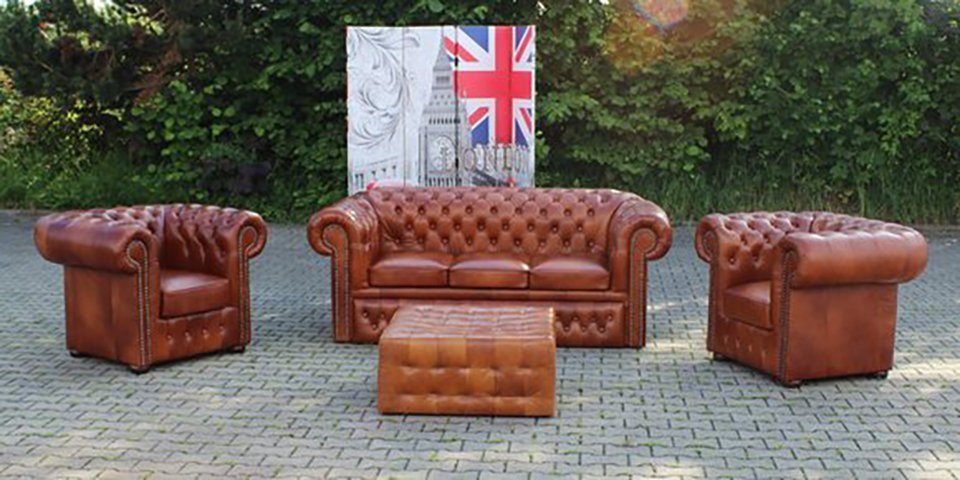 JVmoebel Chesterfield-Sofa Sofagarnitur 100% Vollleder Chesterfield 3+1+1 Couch Sitz Garnitur, 4 Teile, 3+2+1 Sitzer Garnitur Sofa Couch