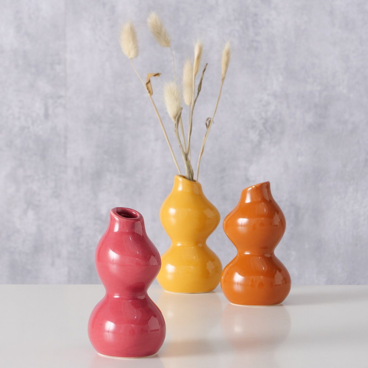 BOLTZE Dekovase 3er Set "Caitlin" aus Keramik in gelb/orange/rot H11 cm, Vase