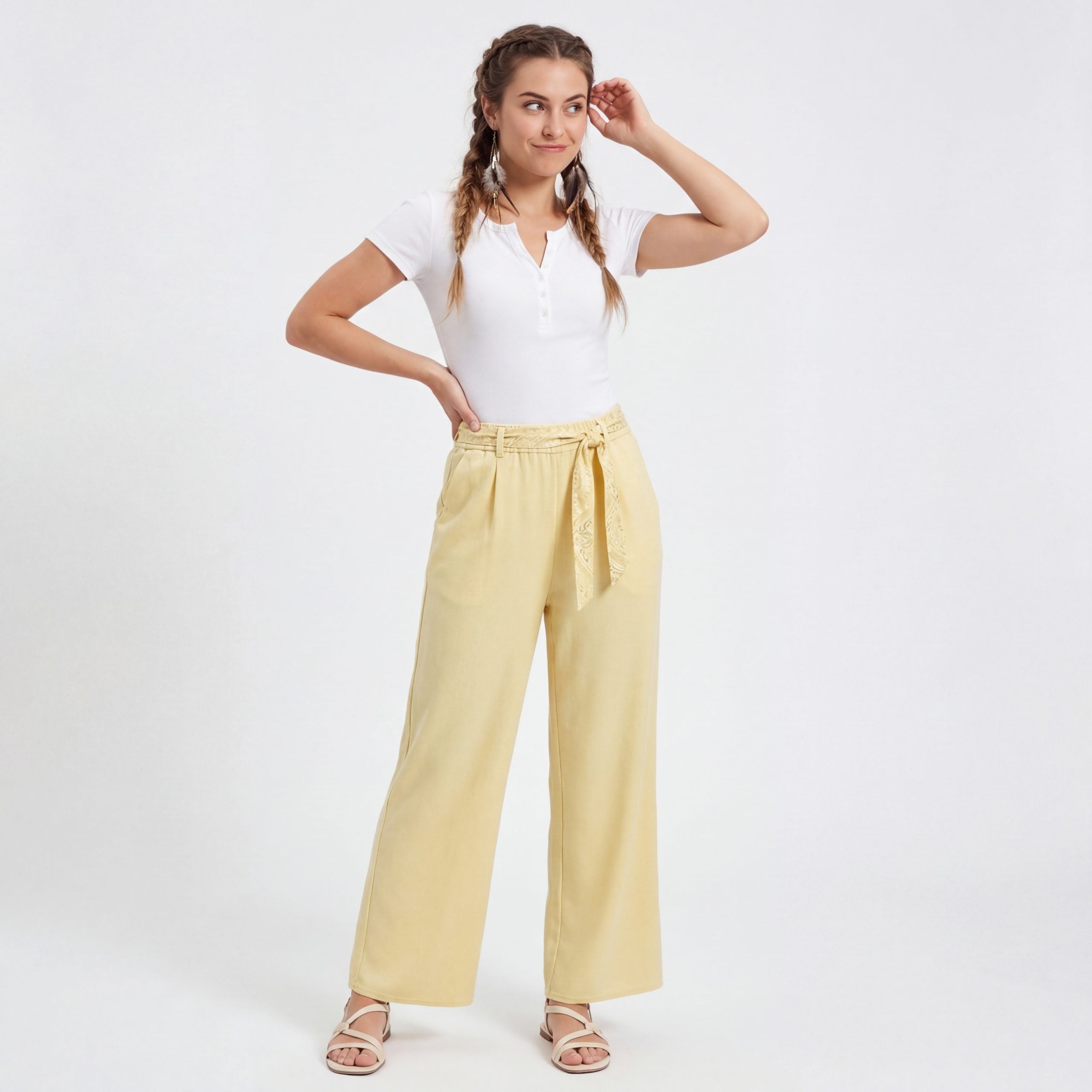 OriginalYou Culotte Damen Culotte Wide Leg Freizeithose leichte Sommerhose mit Stretchbund, erhältlich in Größe 36 bis 44