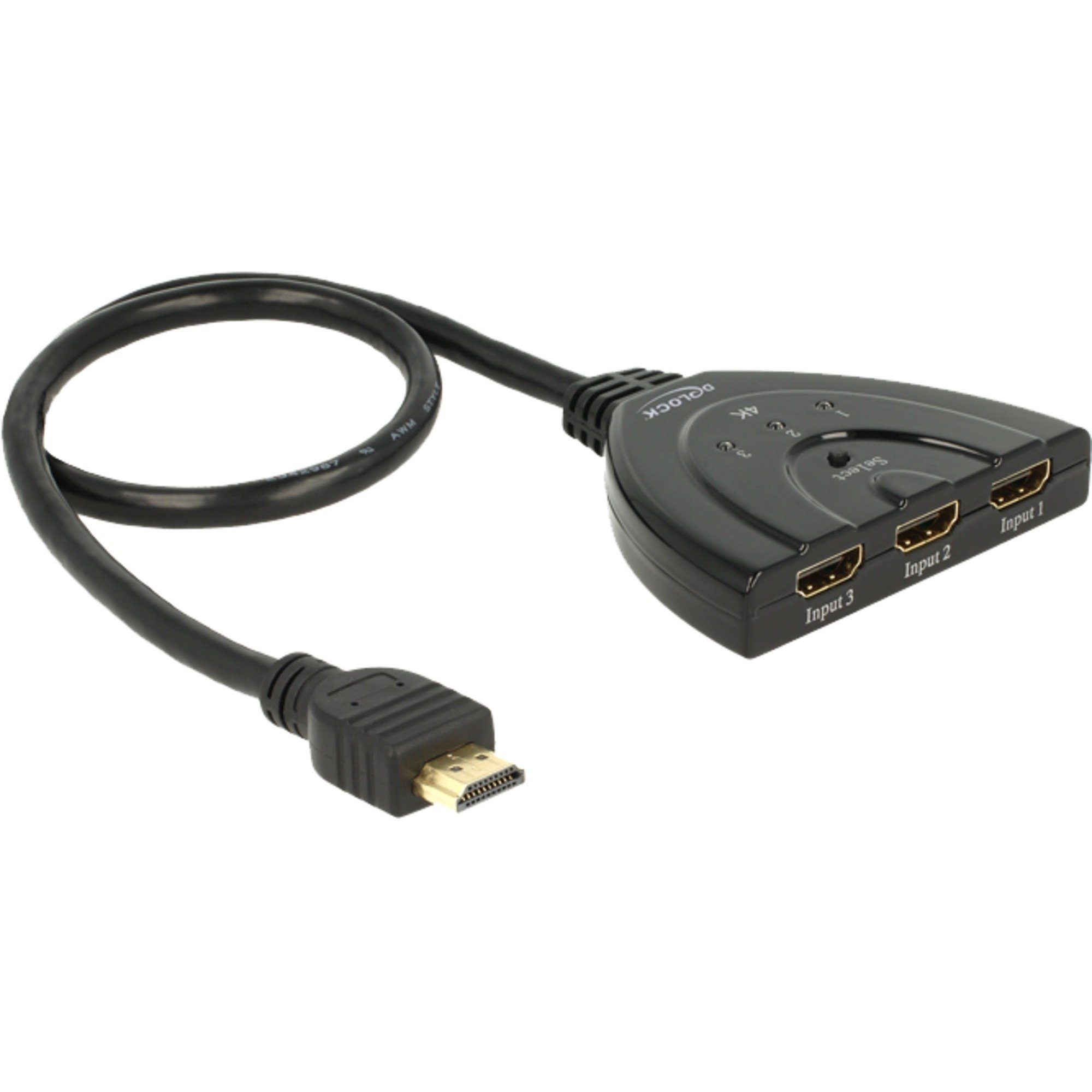 DeLOCK HDMI Switch 3x HDMI in > 1x HDMI out 4K, HDMI-Kabel