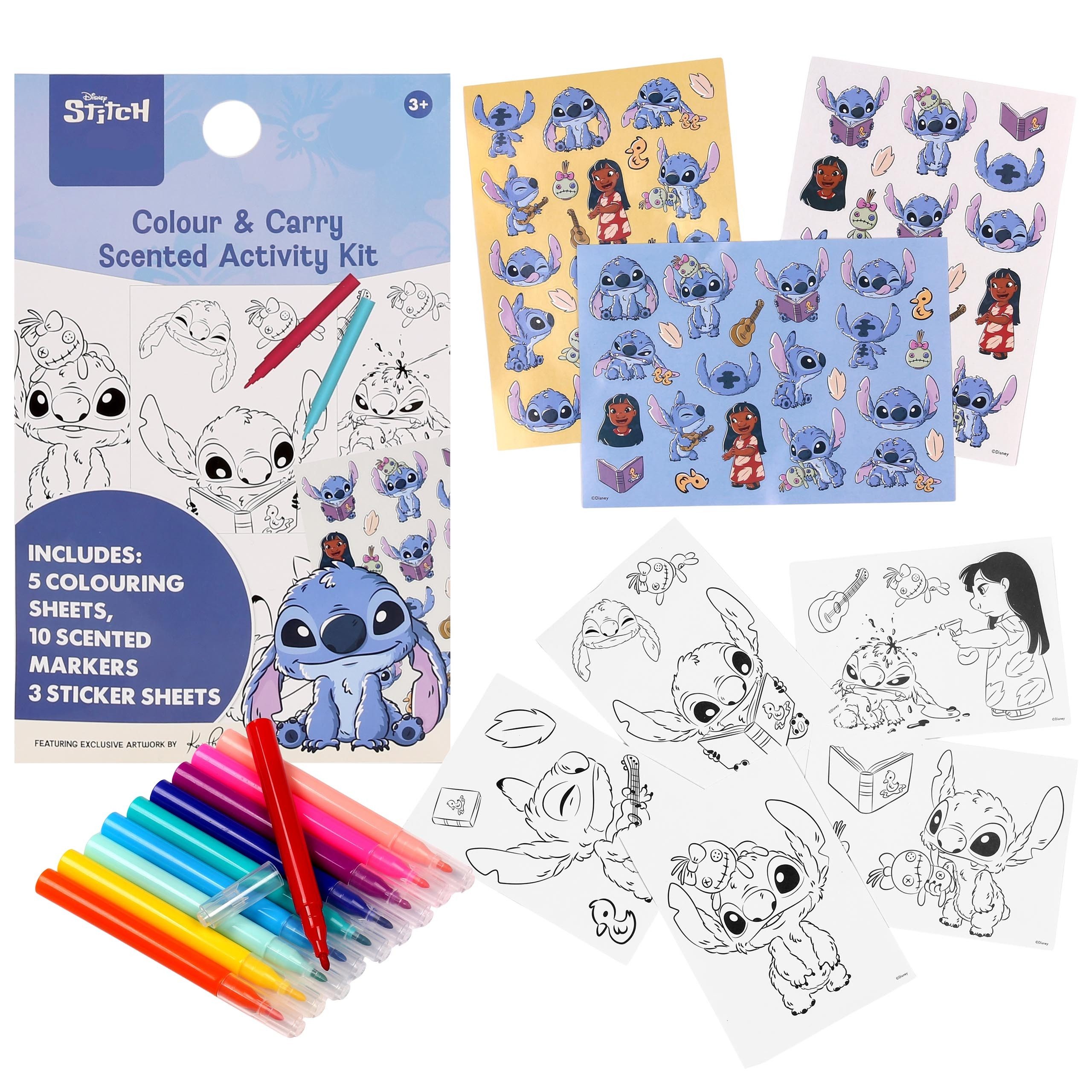 Sarcia.eu Stickerbuch Disney Stitch Malset für Kinder – Aufkleber, Duftmarker & Malbücher