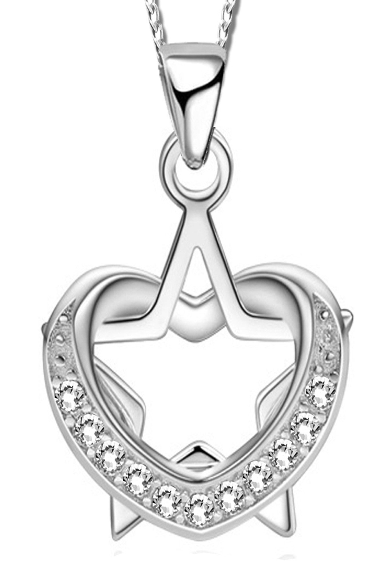 Herzkette 3in1 Damen Frauen 925 Silber Kette mit Herz Stern Anhänger