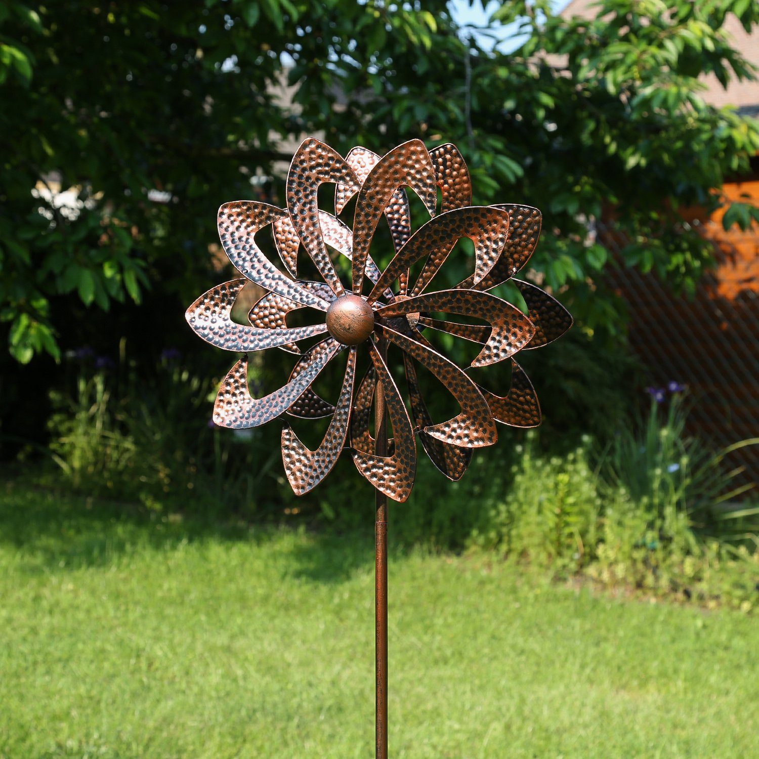 MARELIDA DekoWindrad Doppel Windrad ANTIK Gartendeko Metall H 140cm