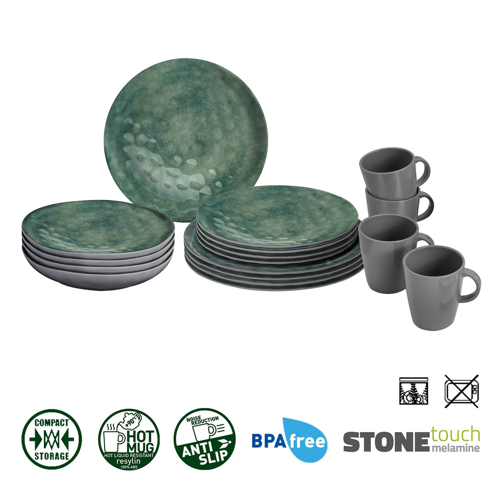 BRUNNER Geschirr-Set BRUNNER Camping Geschirrset VENETIAN (8, 12, 16, 36-Teile) SEA GREEN (16-tlg) – Bild 2 von 5