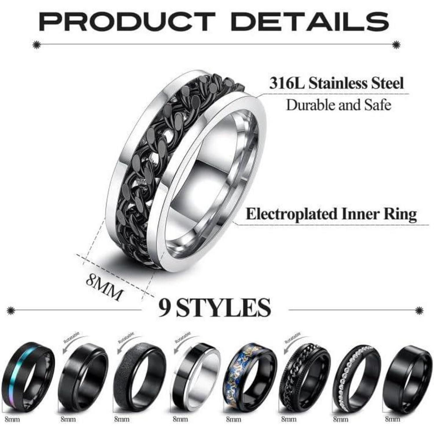 LuxusKollektion Ring-Set Ringe Edelstahl Herren Fidget Spinner Siegelring S günstig online kaufen