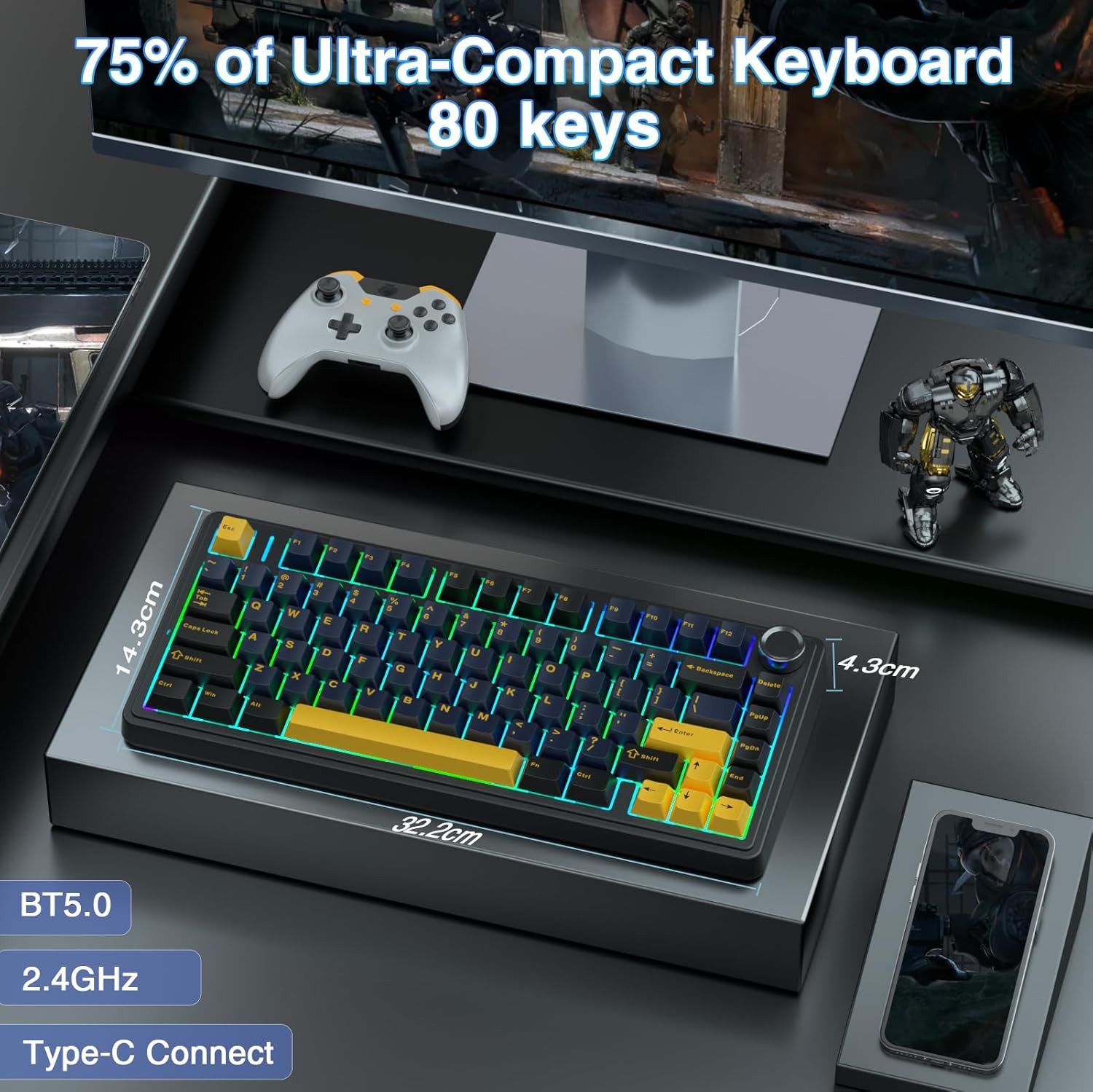 nsihing AULA F75 Mechanische Gaming Tastatur, RGB, Hot Swap, kabellos Gaming-Tastatur