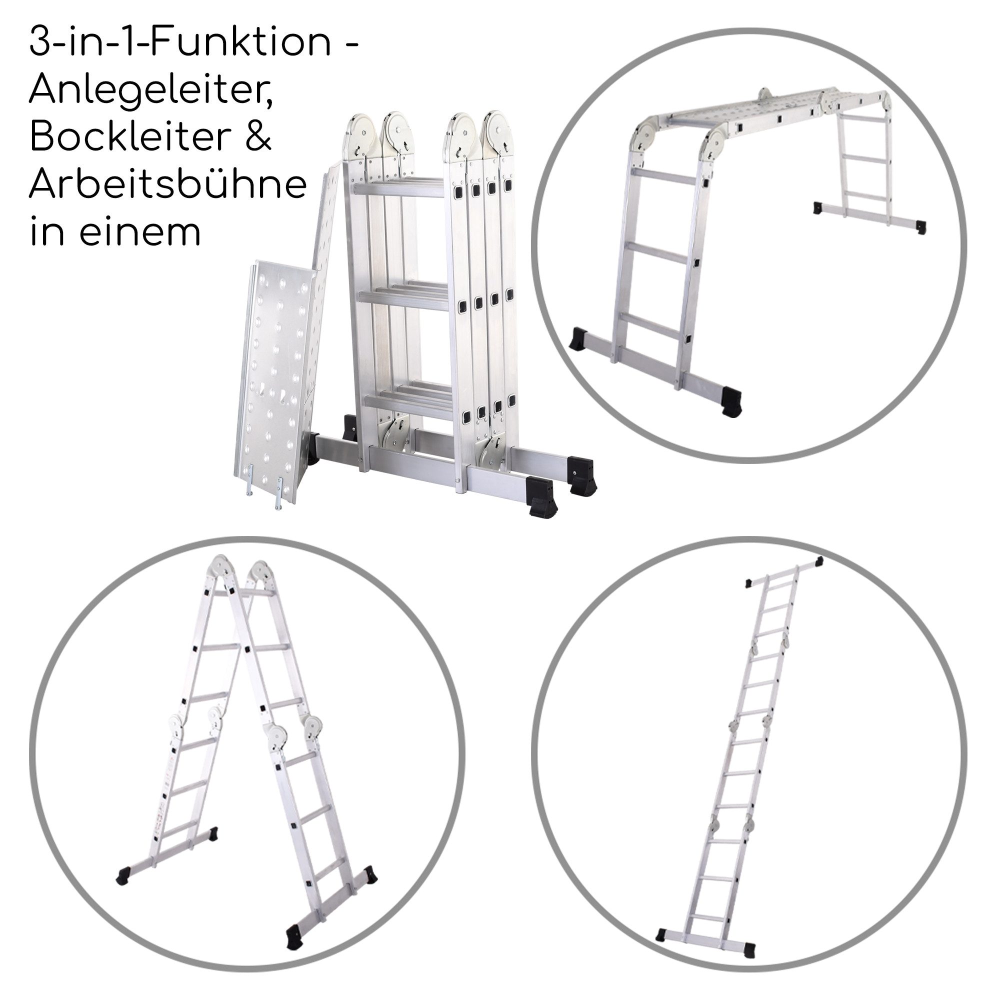 Raburg multi-purpose ladder, multi-jointed ladder, extension ladder, step ladder & work platform, Stage, foldable universal ladder, TÜV/GS certified, up to 150 kg