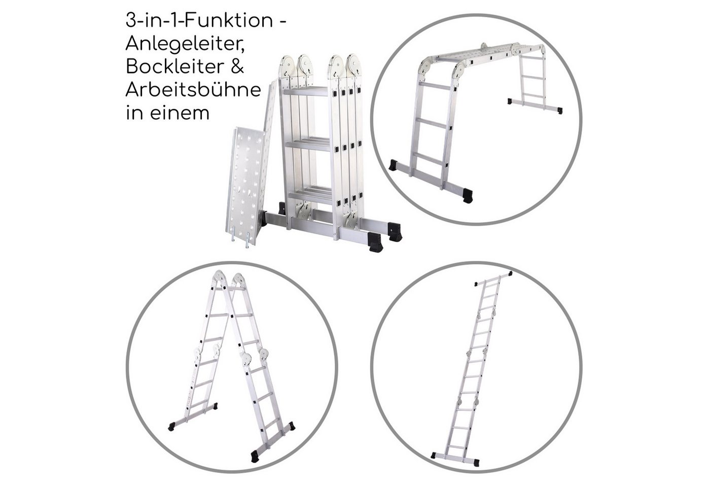 Thumbnail - Raburg Vielzweckleiter Mehrgelenkleiter, Anlegeleiter, Bockleiter & Arbeitsbühne, Stage, klappbare Universalleiter, TÜV/...