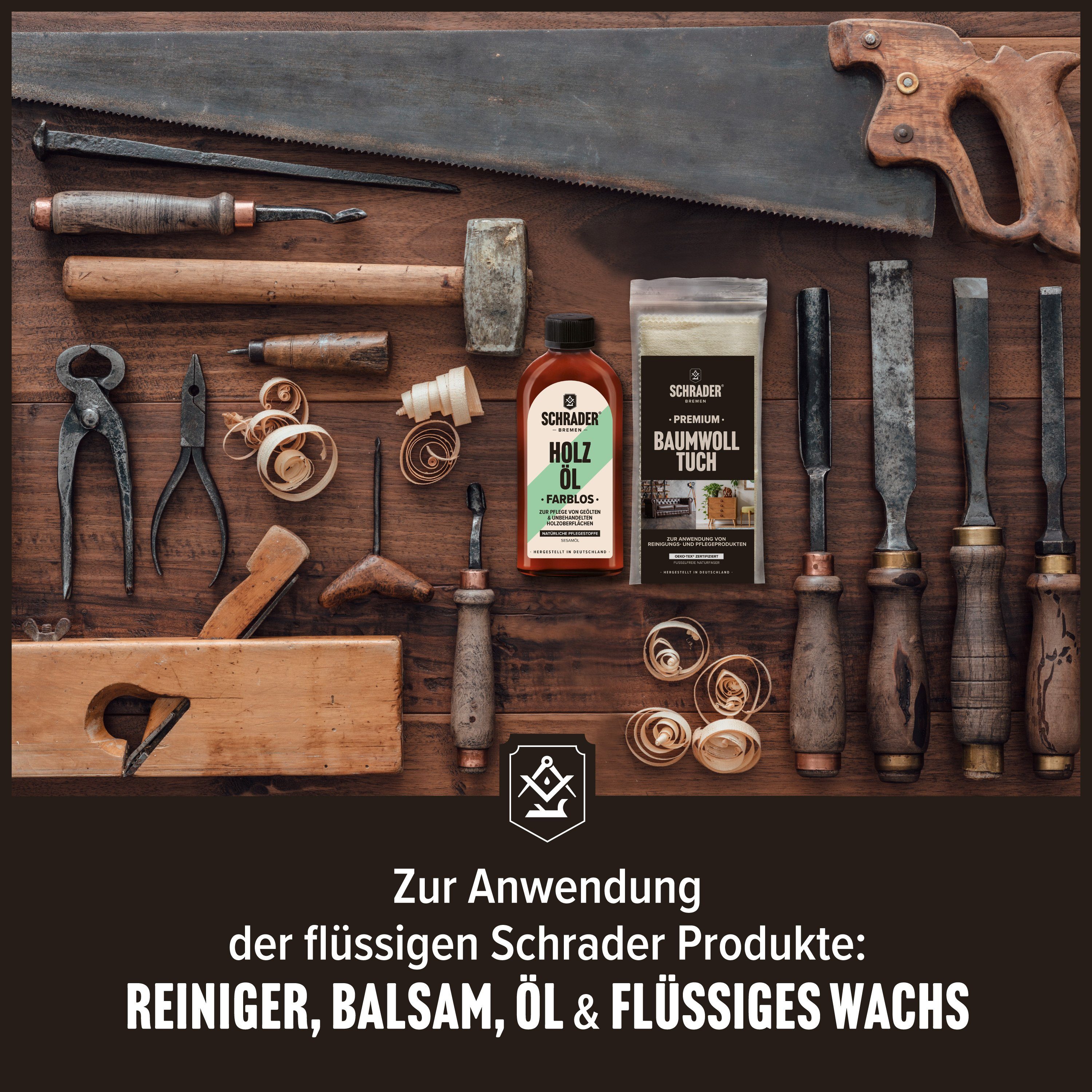 Schrader Premium Poliertuch aus Baumwolle - cremefarben - 25x33cm - 3 Stück Pflegetuch (33x25 cm, für alle Oberflächen, Möbel, Kleidung, Leder, Holz - Made in Germany)