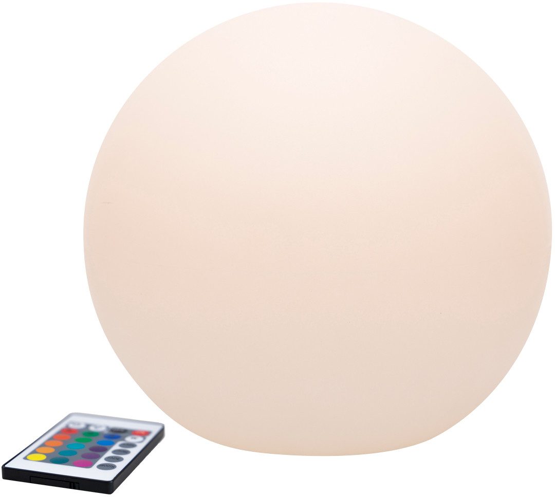 8 seasons design LED Kugelleuchte Shining Globe, Kugellampe für außen (Garten, Terrasse, Balkon), LED wechselbar, E27-Fassung, warmweißes und buntes Licht (15 Farben), dimmbar, RGB Farbwechsel, Fernbedienung - robust & langlebig