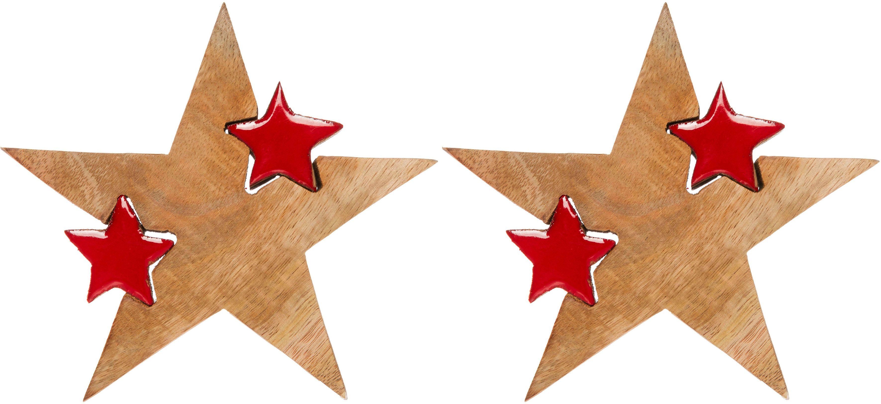 Myflair Möbel & Accessoires Dekostern Star, Deko Puzzle Stern, mit kleinen Sternen, 2 St., Weihnachtsdeko aus Holz, Weihnachtsstern, Höhe ca. 14 cm