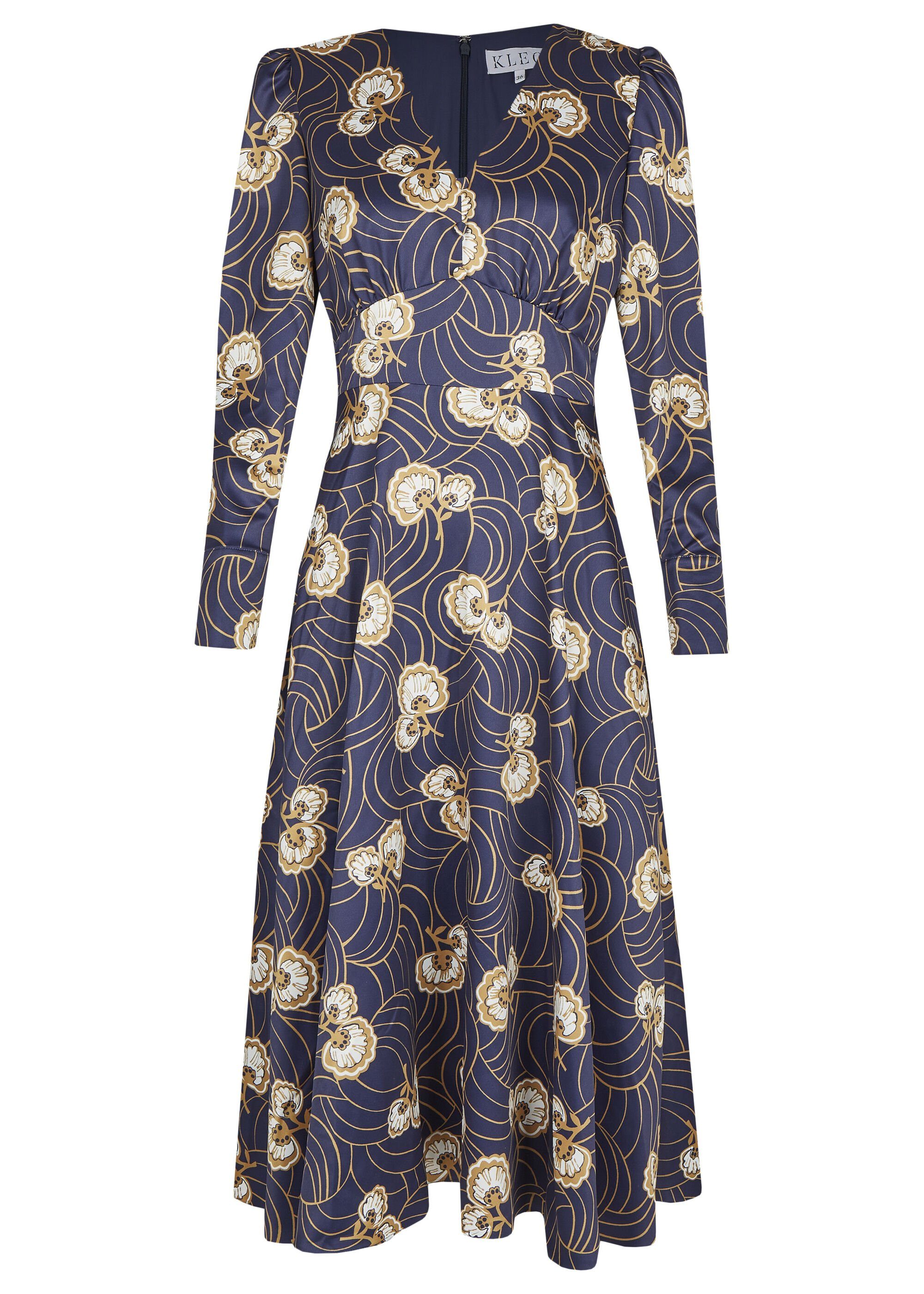 NOUVEAU Kleo glänzendem Abendkleid MIDI DRESS FLARE in mit Blumenprint FIT Satin MIDNIGHT &