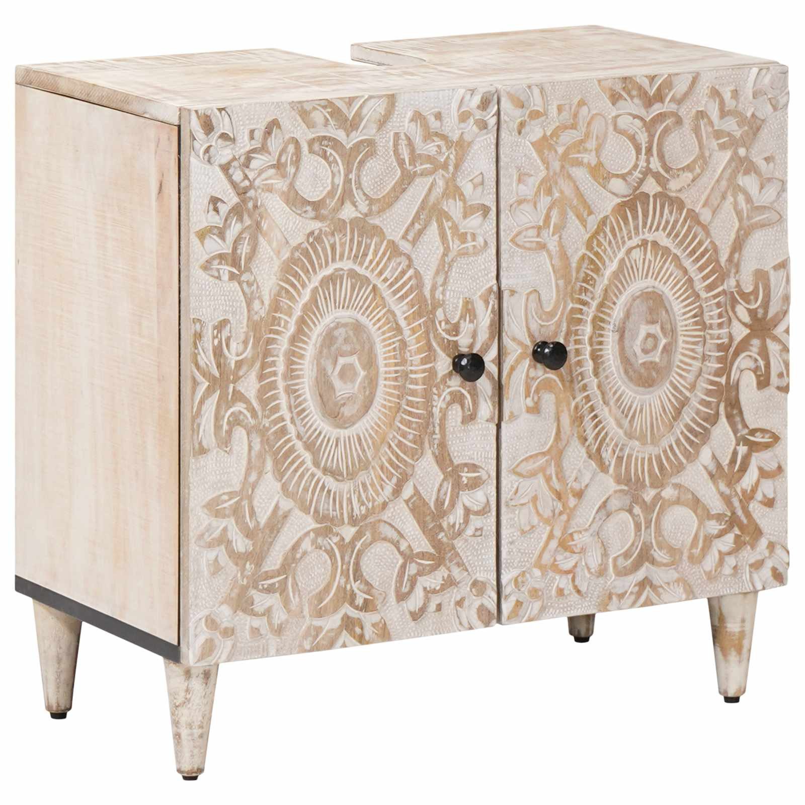 vidaXL Badezimmer-Set Waschbeckenschrank Weiß 62 x 33 x 58 cm Massivholz, (1-St)