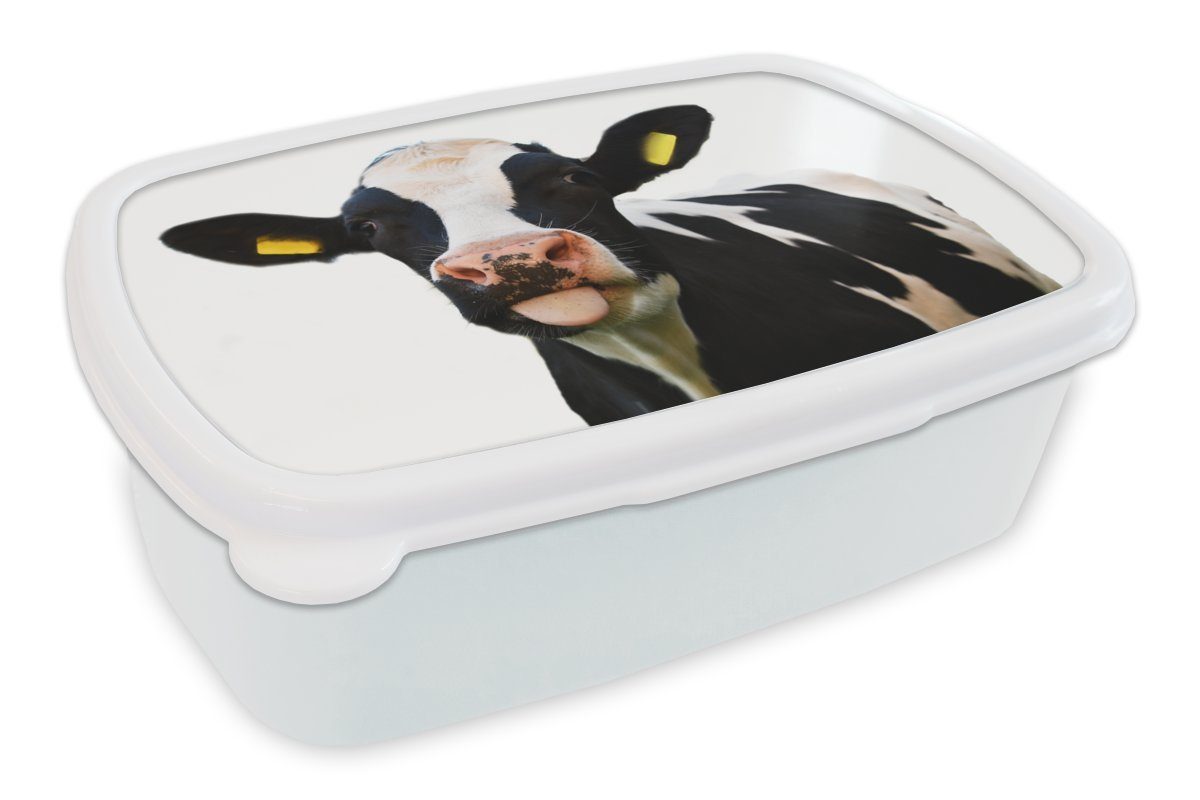 MuchoWow Lunchbox Kuh - Schwarz - Weiß, Kunststoff, (2-tlg), Brotbox für Kinder und Erwachsene, Brotdose, für Jungs und Mädchen