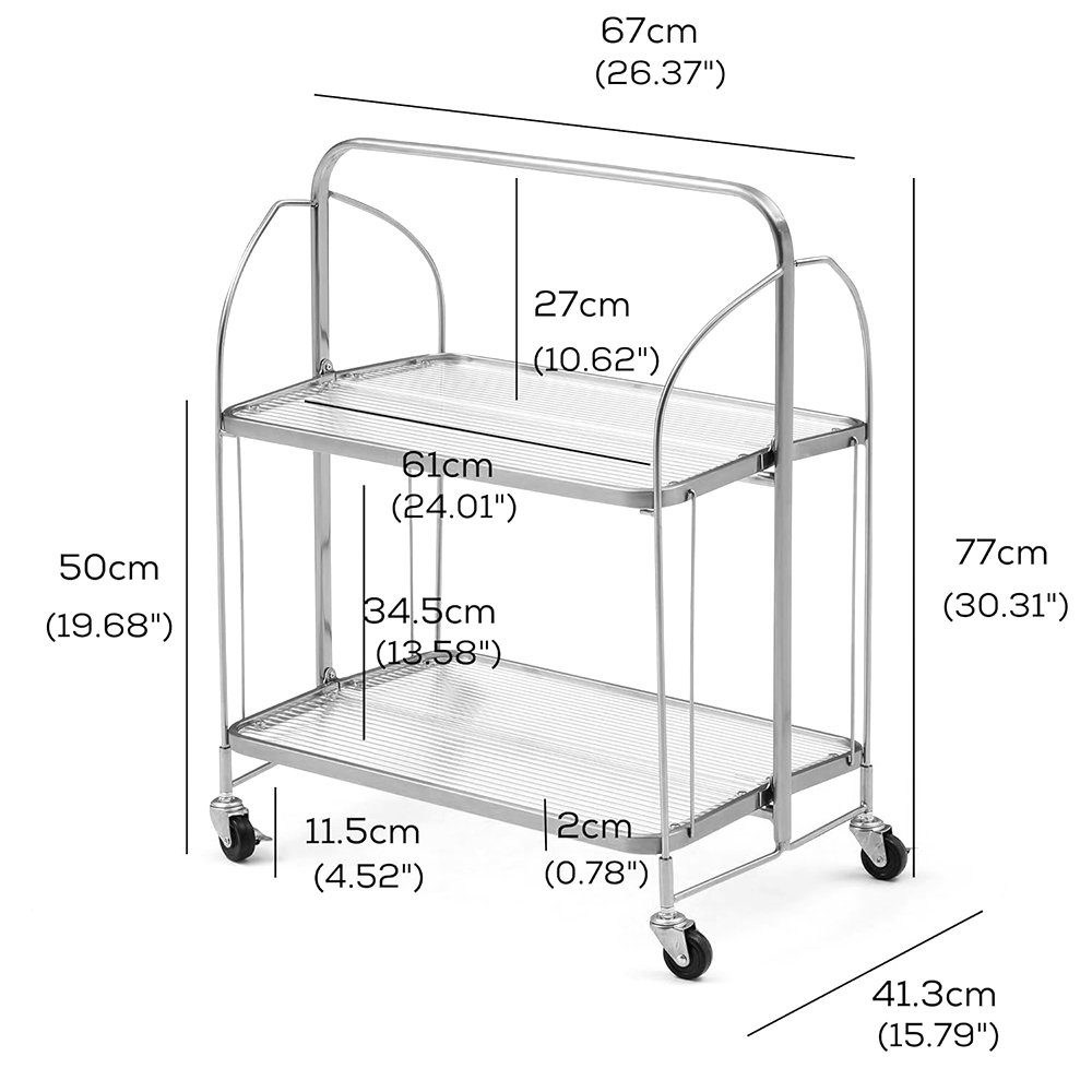 Metall-Stauraumwagen, PFCTART klappbar Beistellwagen Küchenwagen(mit Bremse) Servierwagen,