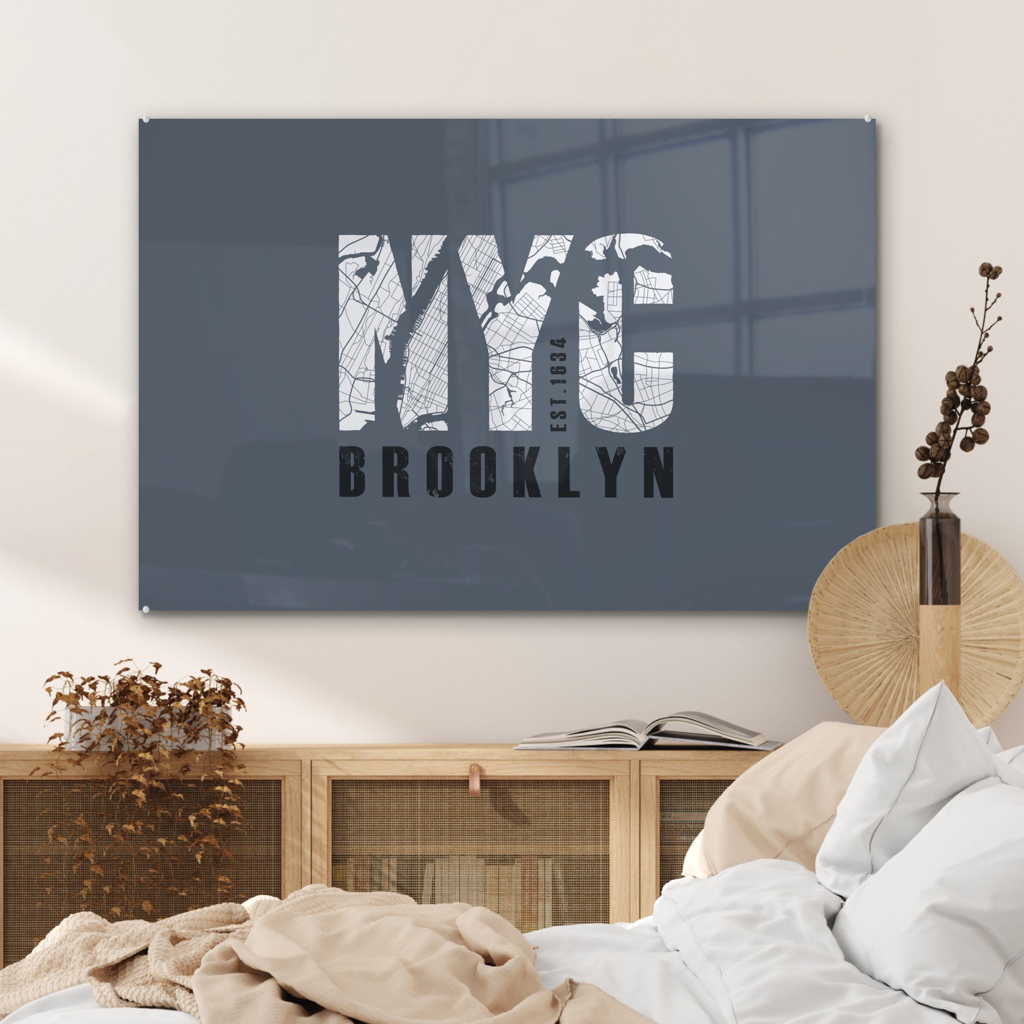 Schlafzimmer New Blau, Wohnzimmer Acrylglasbild - St), & York - (1 Acrylglasbilder MuchoWow Brooklyn