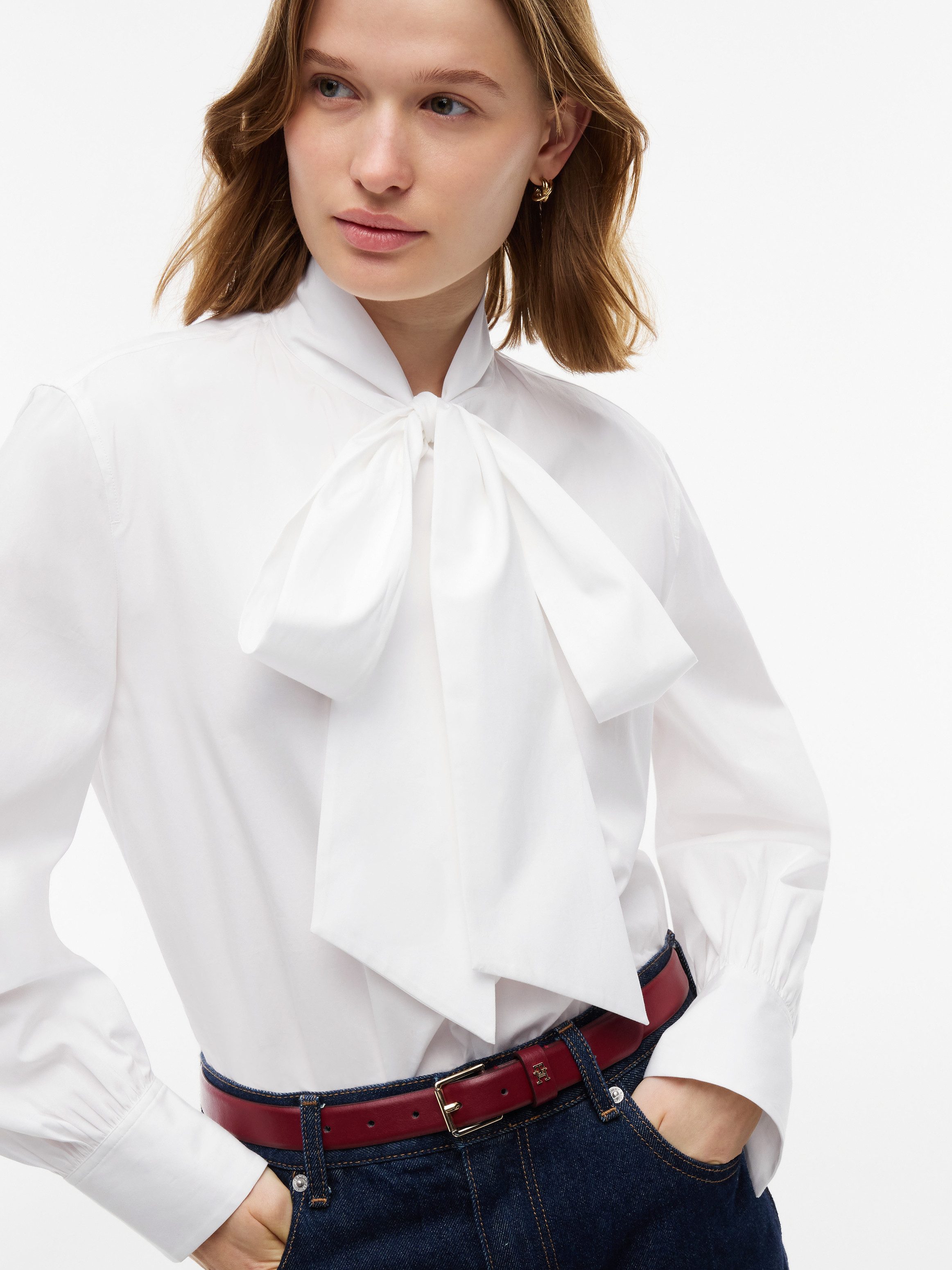 Tommy Hilfiger Langarmbluse POPLIN BOW TIE LS SHIRT Baumwolle – Bild 2 von 5
