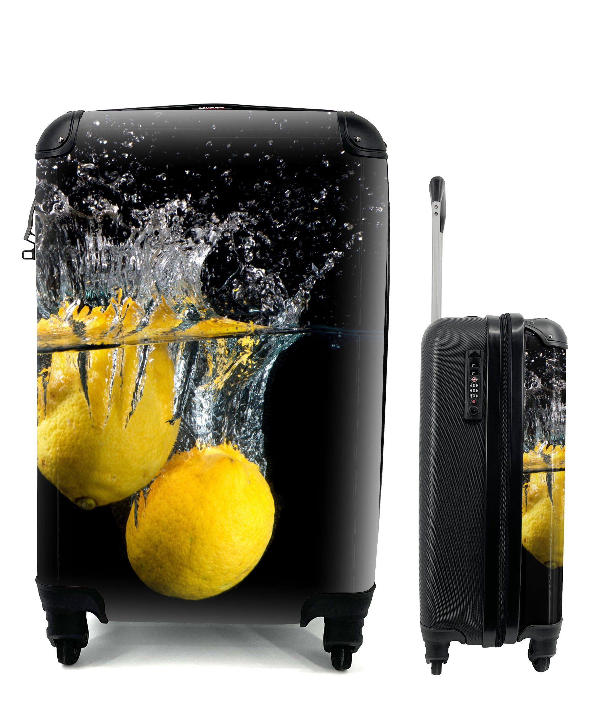 MuchoWow Handgepäckkoffer Zitrone - Frucht - Stilleben - Wasser - Gelb, 4 Rollen, Reisetasche mit rollen, Handgepäck für Ferien, Trolley, Reisekoffer