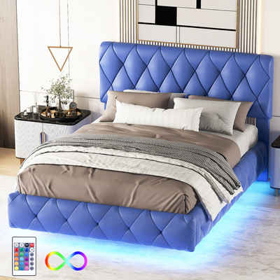 yozhiqu Polsterbett Modernes minimalistisches leichtes Luxus-Polster-Hängebett, 140x200( cm) , Schwebebett mit Lichtleisten für ein traumhaftes Schlaferlebnis