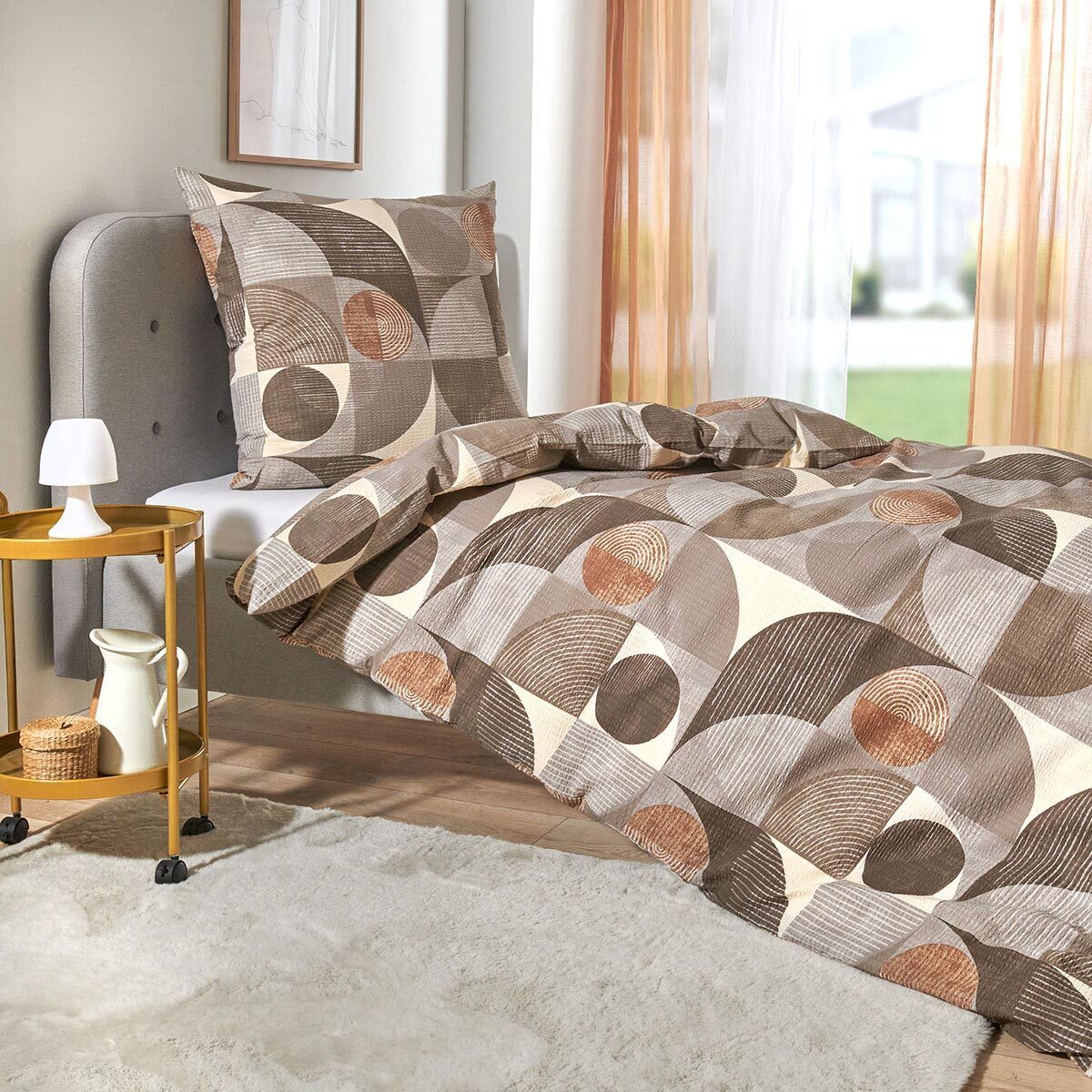 TRAUMSCHLAF Bettwäsche Parma beige, Seersucker, 2 teilig, Design Mustermix