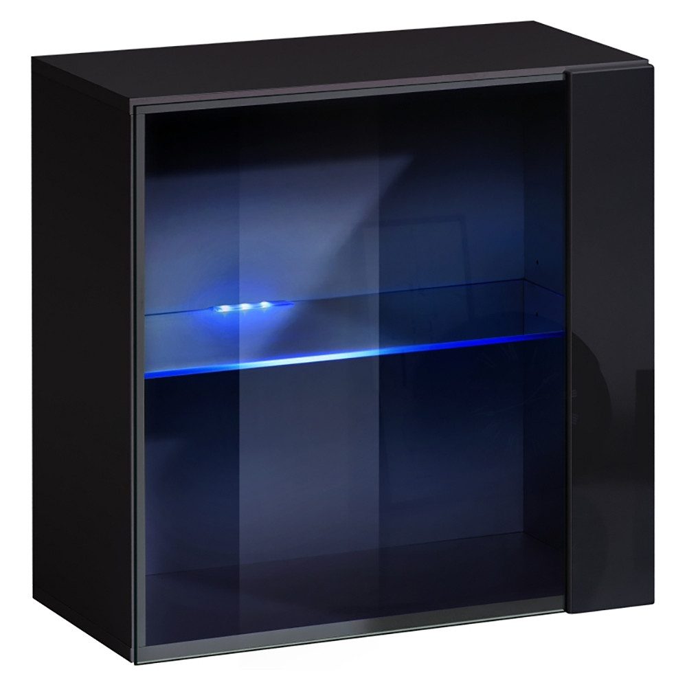 Lomadox Hängevitrine SWANSEA-164 in weiß mit Hochglanz-Fronten, 60 cm breit, inkl. LED-Beleuchtung