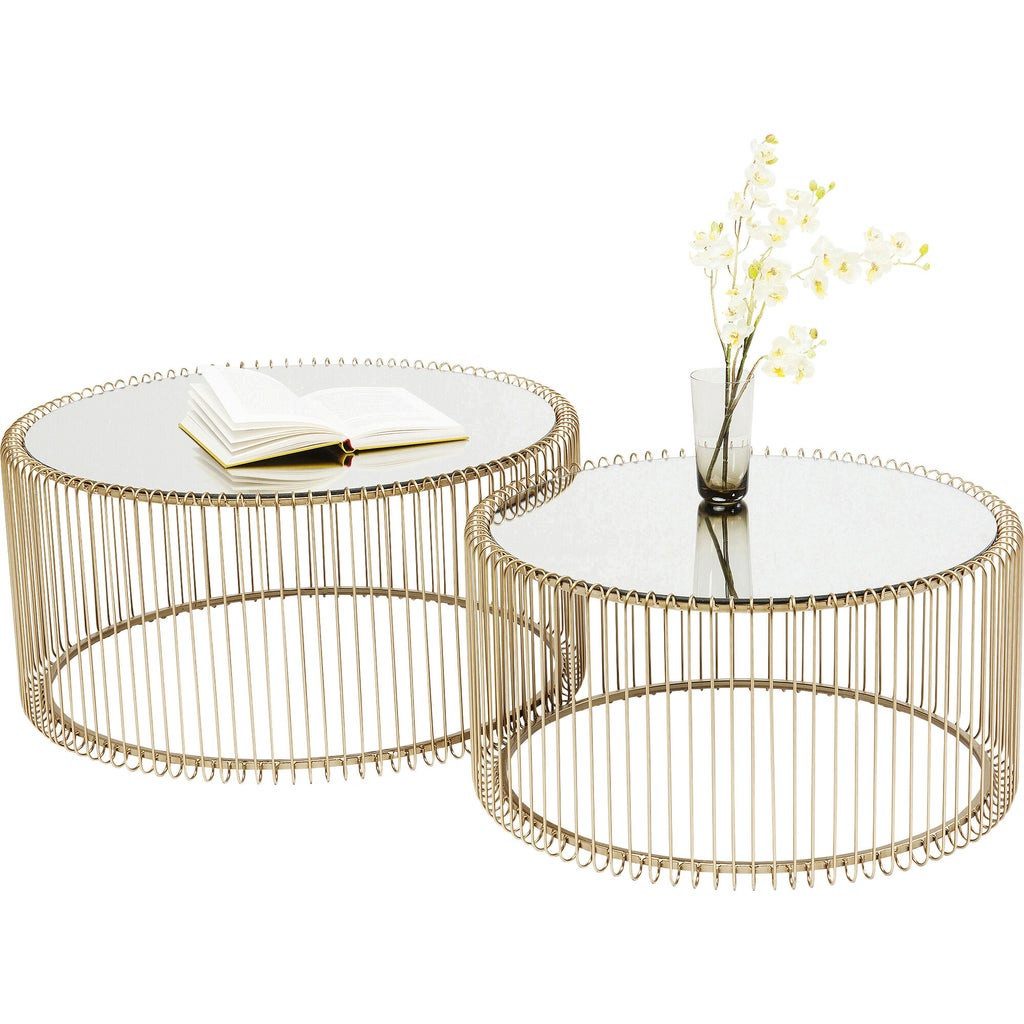 Kare Design Couchtisch Wire (2er Set), verspiegeltes Glas, Ø70x34 cm / Ø60x31 cm