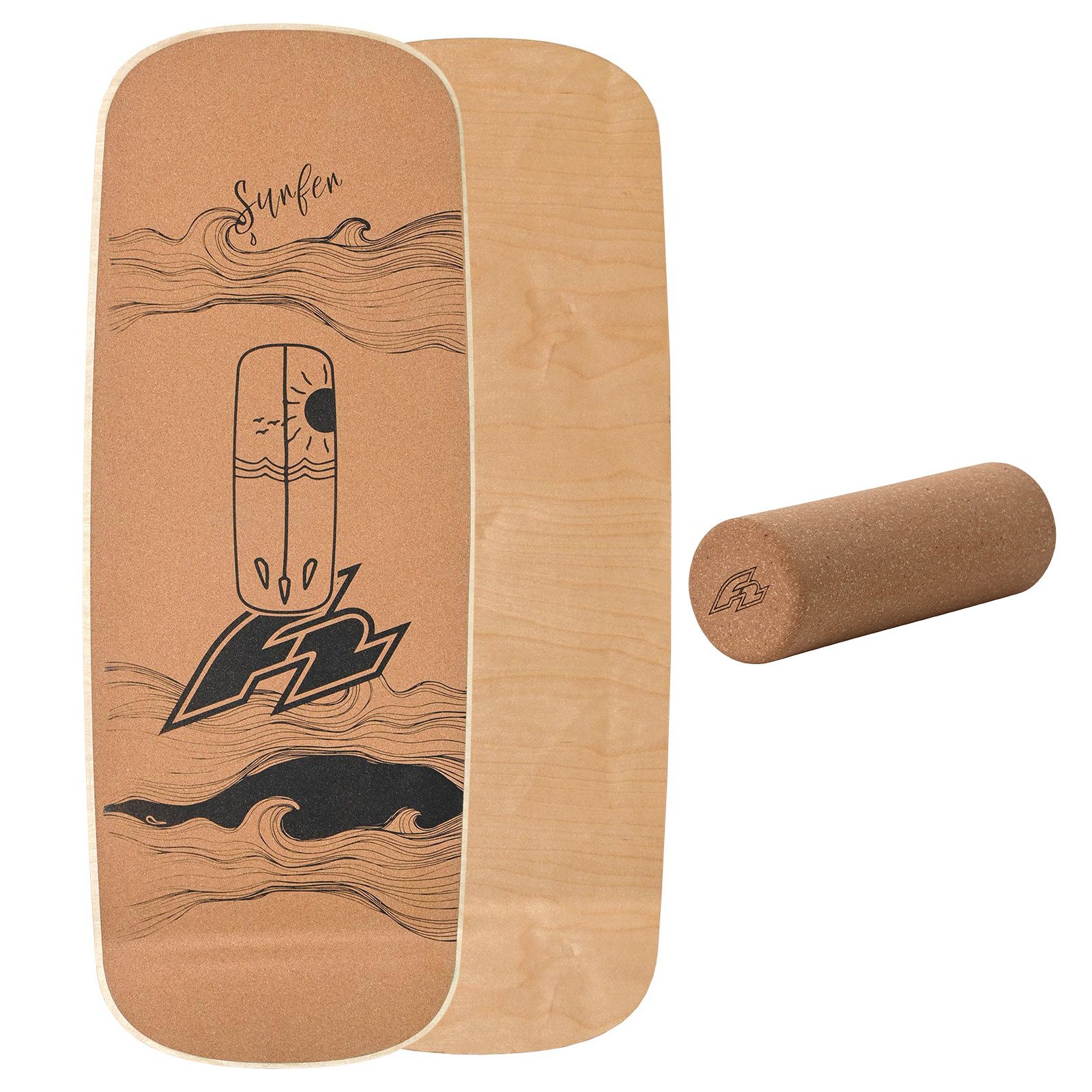 F2 Balanceboard F2 Set Kork Balance Board Pill Flat Shape 83x29cm + Korkrolle
