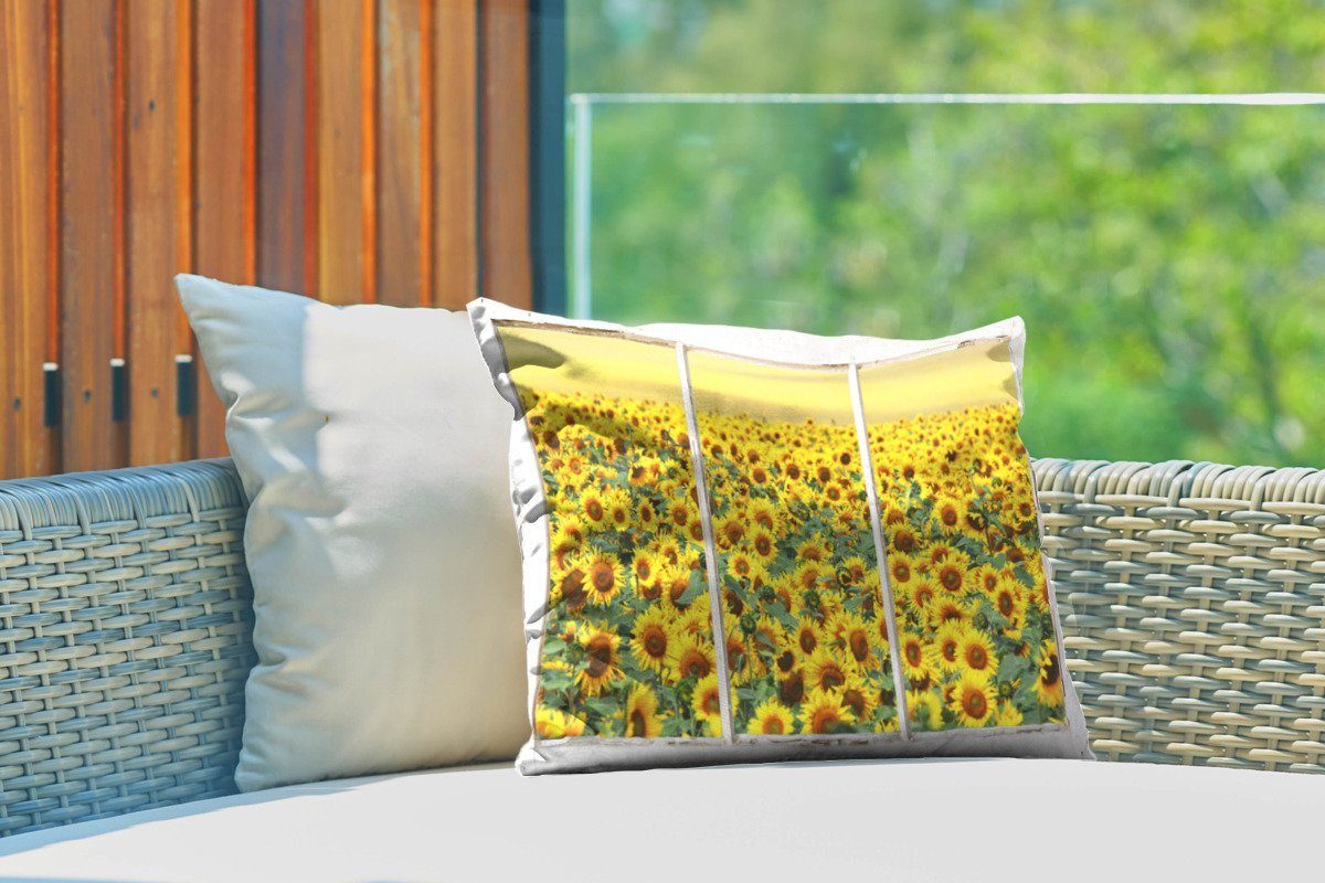 Gelb, Dekokissenbezug, Dekokissen Polyester, MuchoWow - Outdoor-Dekorationskissen, Transparent Kissenhülle Sonnenblume -