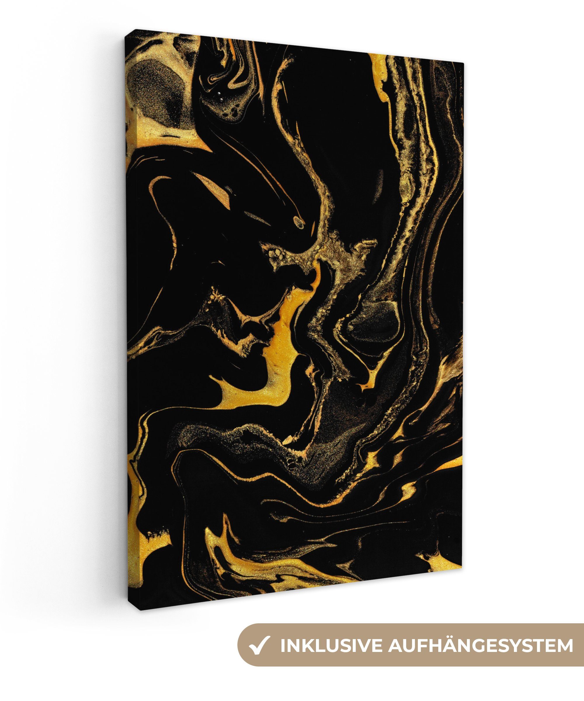 OneMillionCanvasses® Leinwandbild Muster - Gold - Schwarz, (1 St), Leinwandbild fertig bespannt inkl. Zackenaufhänger, Gemälde, 20x30 cm