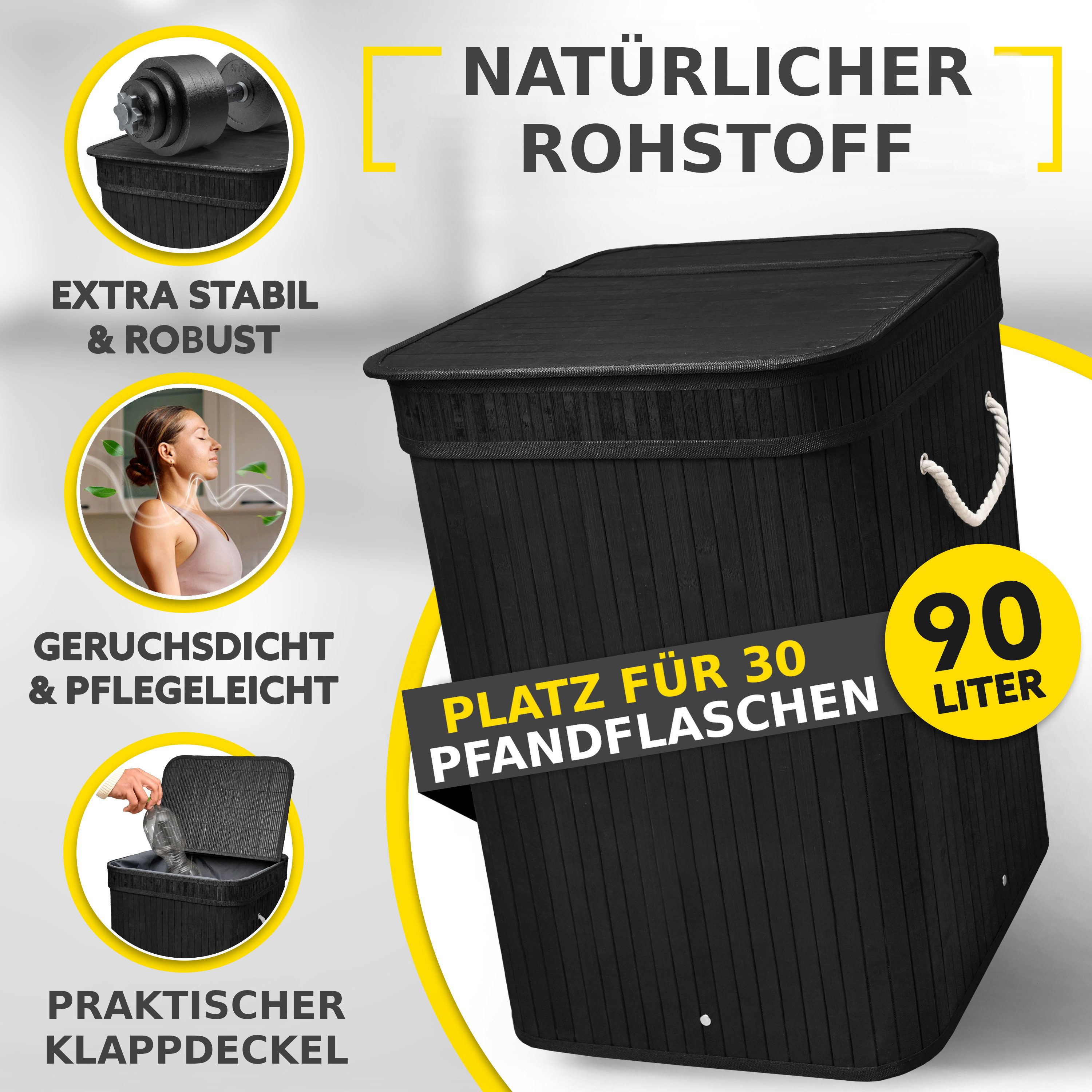 HANDFILL Flaschensammler Wäschekorb Bambus 90L mit günstig online kaufen