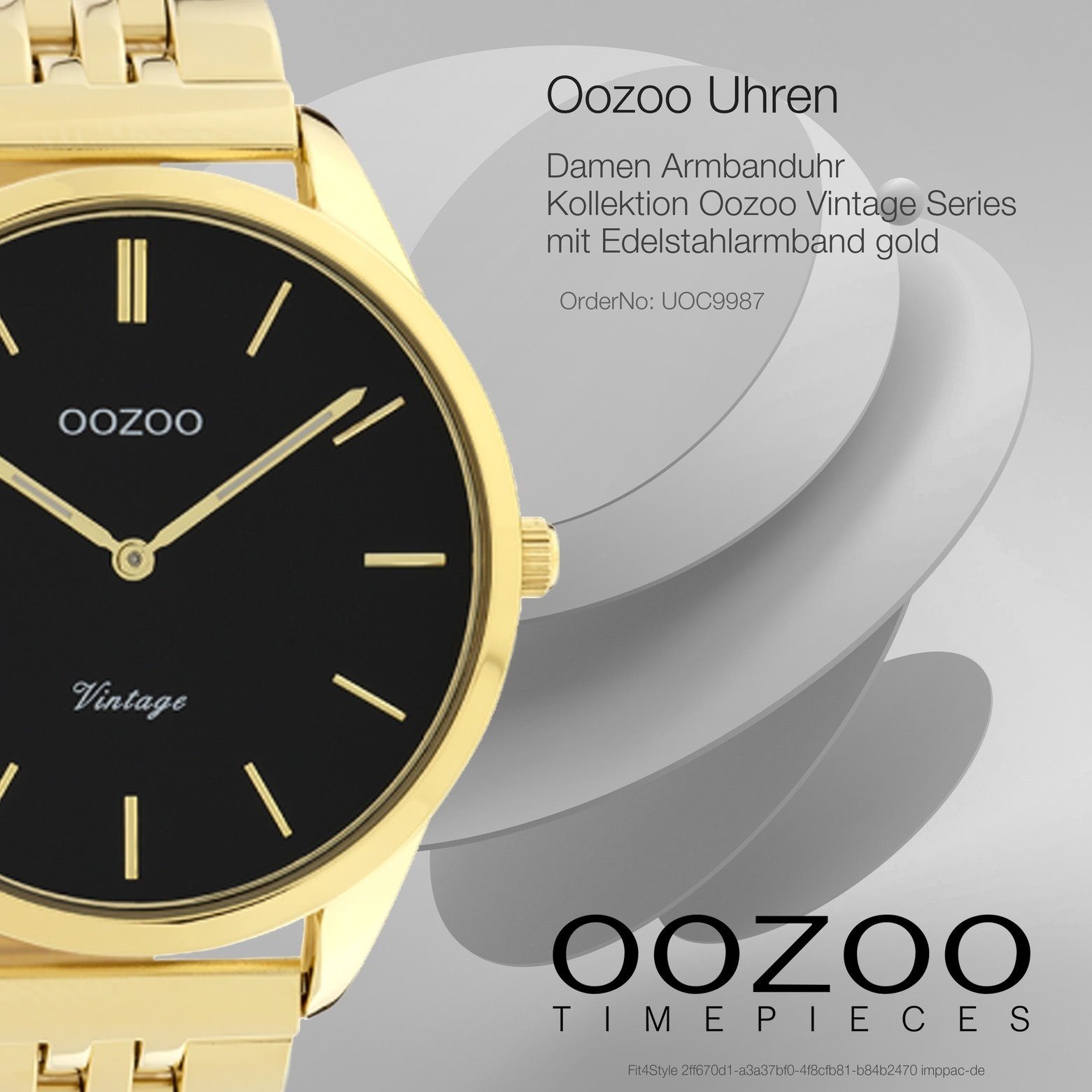 Edelstahlarmband, Analog, 38mm) Damen mittel Damenuhr gold (ca. Oozoo Quarzuhr Fashion-Style Armbanduhr rund, OOZOO