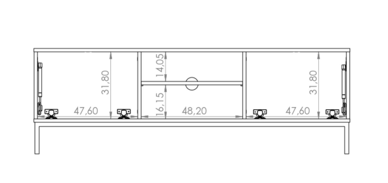 aus Türen Klappe TV-Schrank (RTV 2x Gasantrieb 150 Stil) Schrank Pula cm mit im Metallgestell, Lowboard Schwarz modernes Beautysofa mit II