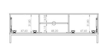 Beautysofa TV-Schrank Pula II (RTV Schrank 150 cm mit Metallgestell, Lowboard im modernes Stil) 2x Türen mit Klappe aus Gasantrieb