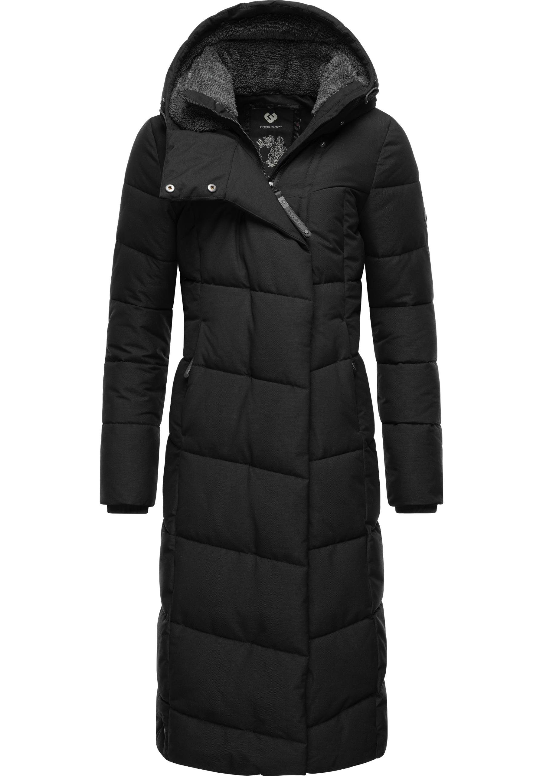 und Wintermantel Kapuze Pavla Winterparka extralanger Long Teddyfutter mit Ragwear schwarz