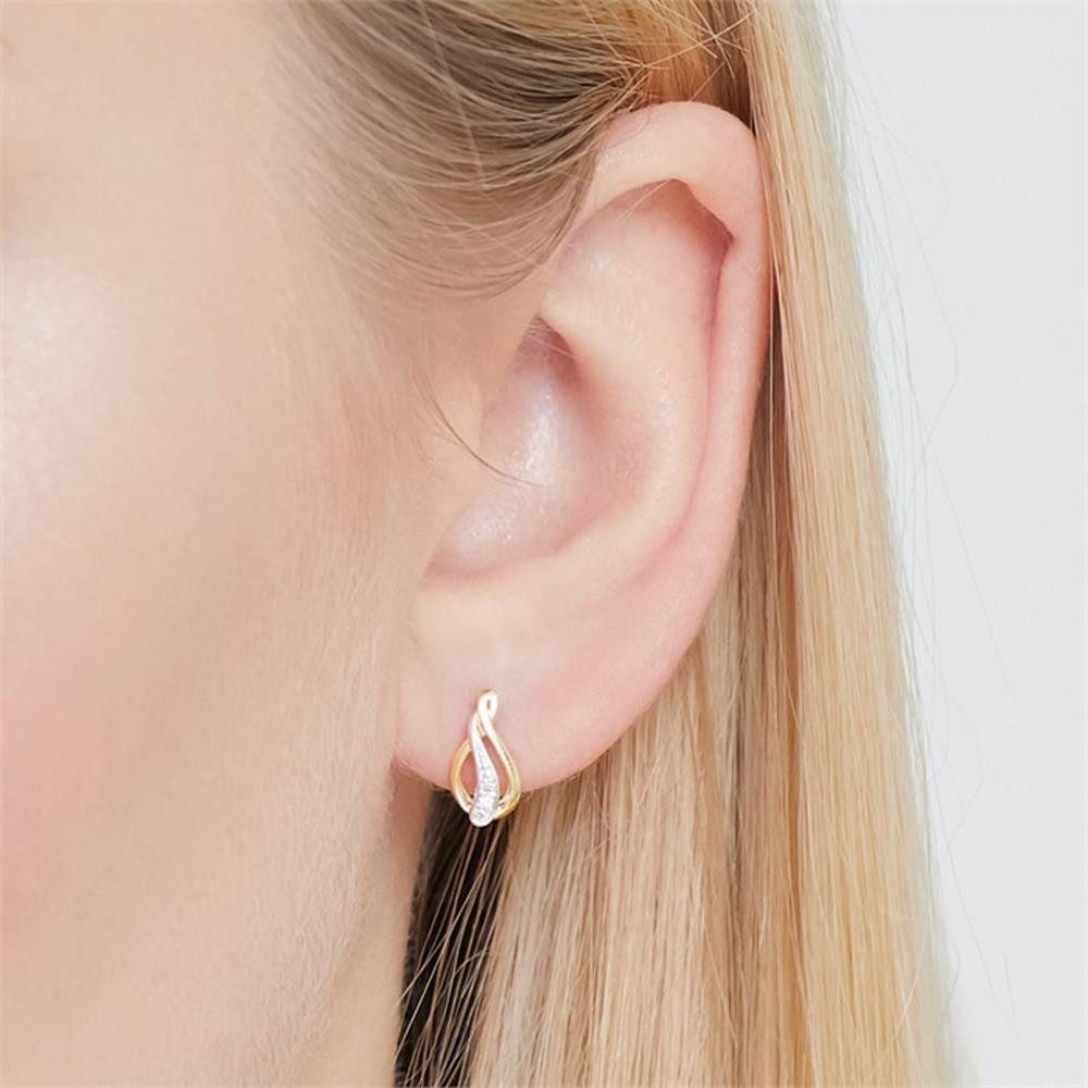 Unique Paar Ohrstecker Ohrringe aus 585er Gelbgold mit 2 Diamanten 0,0112 ct.