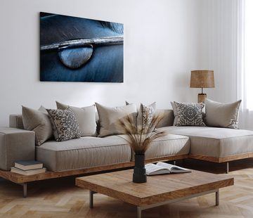 Sinus Art Leinwandbild 120x80cm Wandbild auf Leinwand Nahaufnahme Feder Blau Dunkelblau Wasse, (1 St)