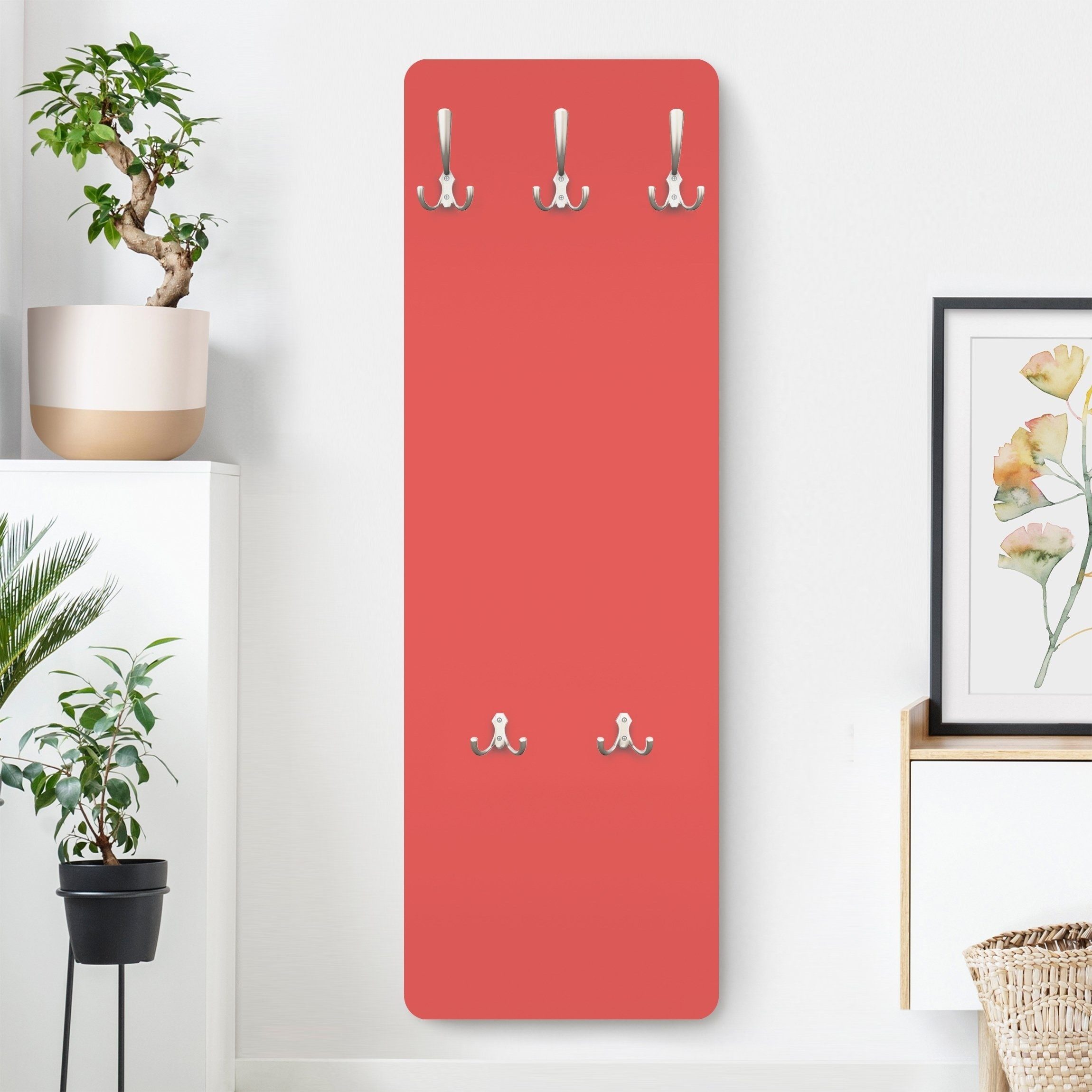 Bilderdepot24 Garderobenpaneel Design Unifarben Vermillion (ausgefallenes Flur Wandpaneel mit Garderobenhaken Kleiderhaken hängend), moderne Wandgarderobe - Flurgarderobe im schmalen Hakenpaneel Design