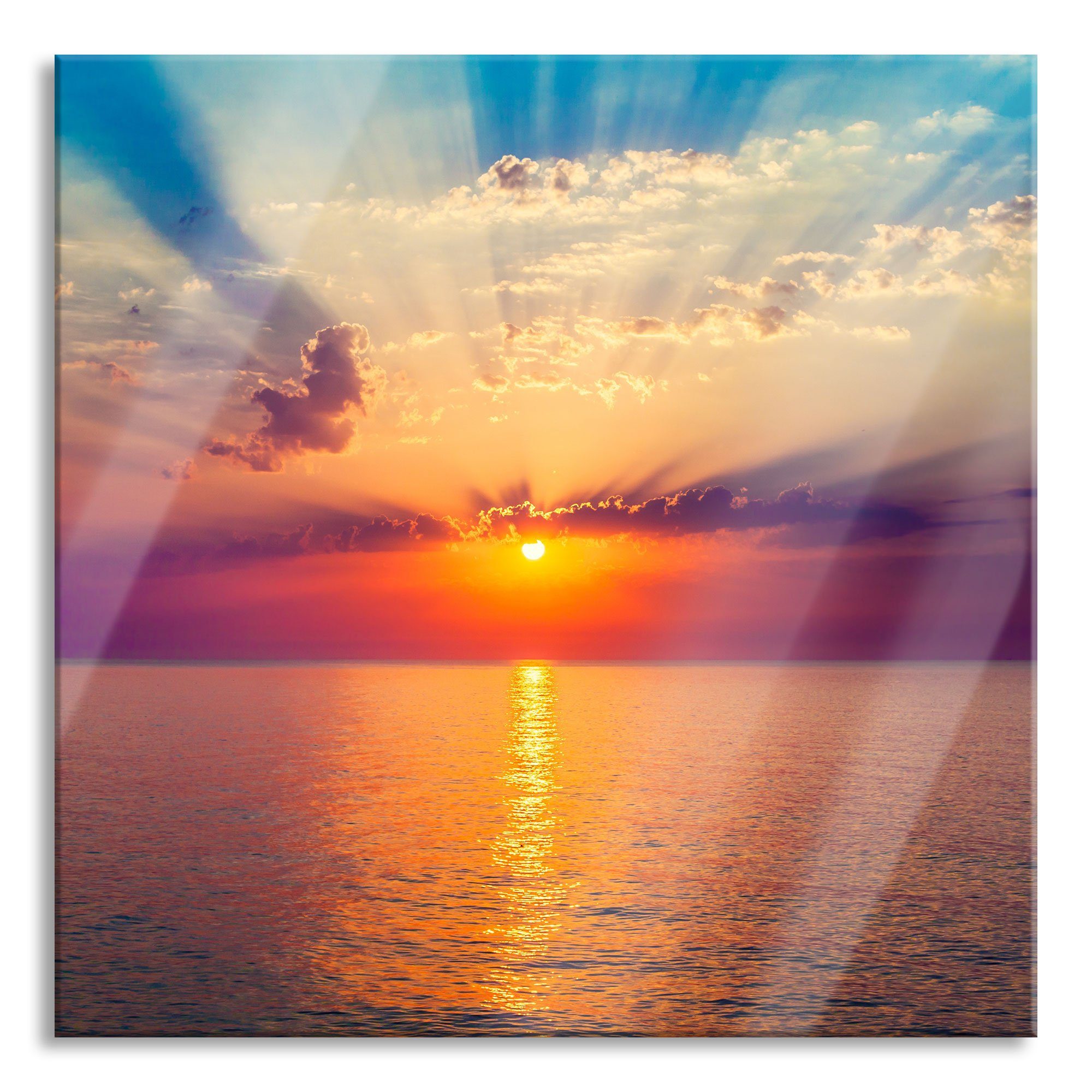 Pixxprint Glasbild Meer im Sonnenaufgang, Meer im Sonnenaufgang (1 St), Glasbild aus Echtglas, inkl. Aufhängungen und Abstandshalter
