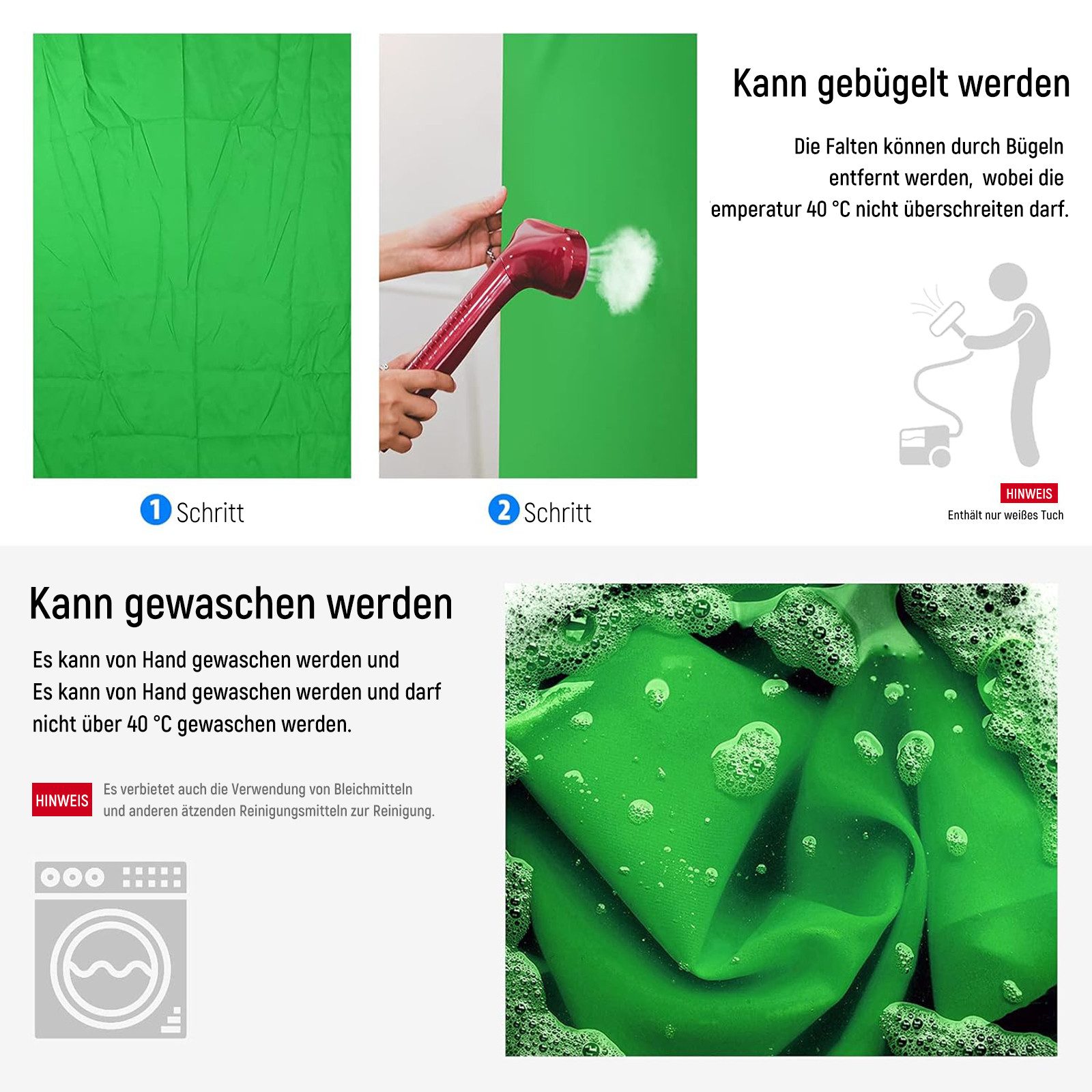 Neewer Hintergrundtuch BD-1020 3x6m Muslin-Hintergrund faltbar grün, Nahtlose Verarbeitung, vollständig versäumte Kanten