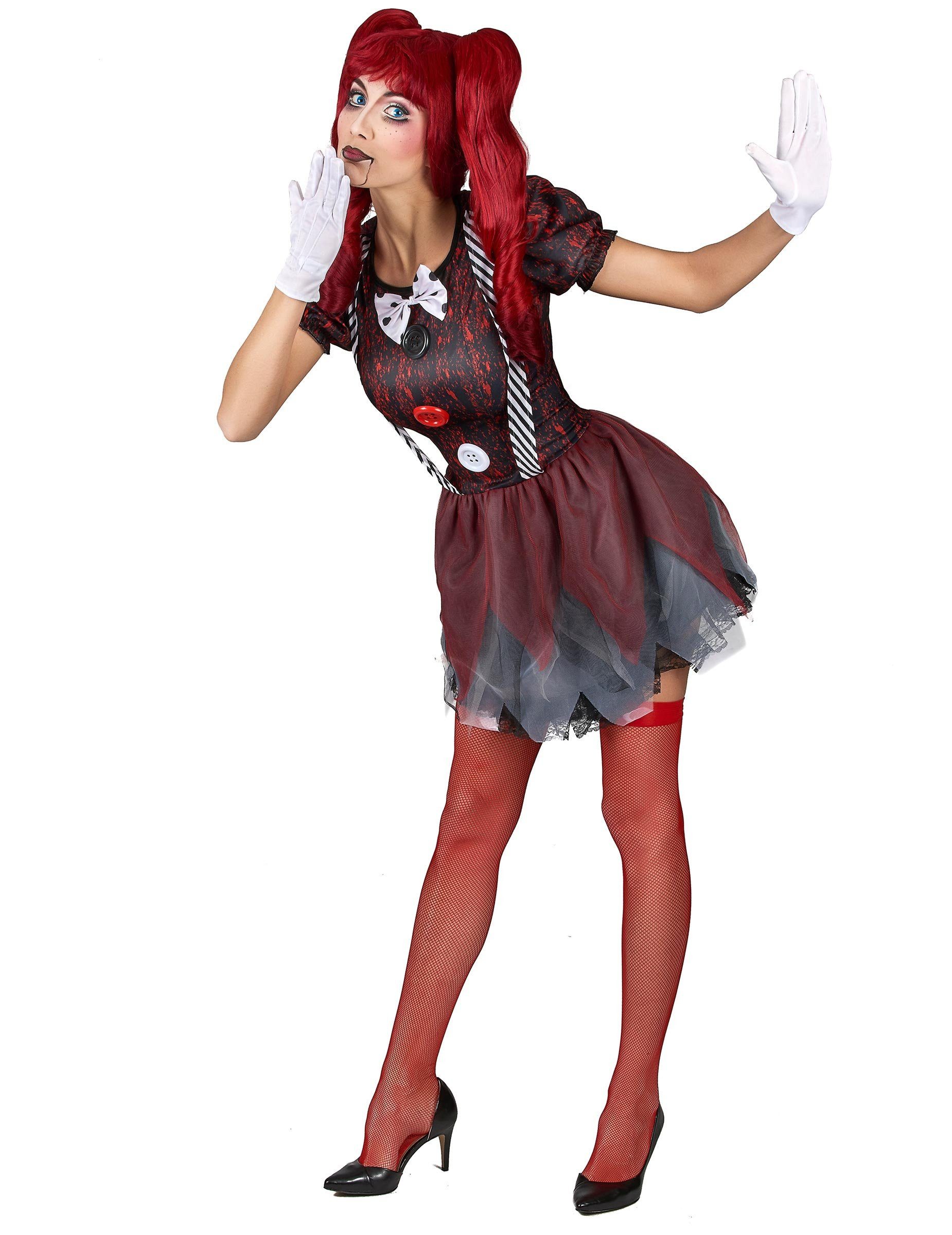 JADEO Kostüm Horror Puppe Damen-Kostüm rot-schwarz-weiss