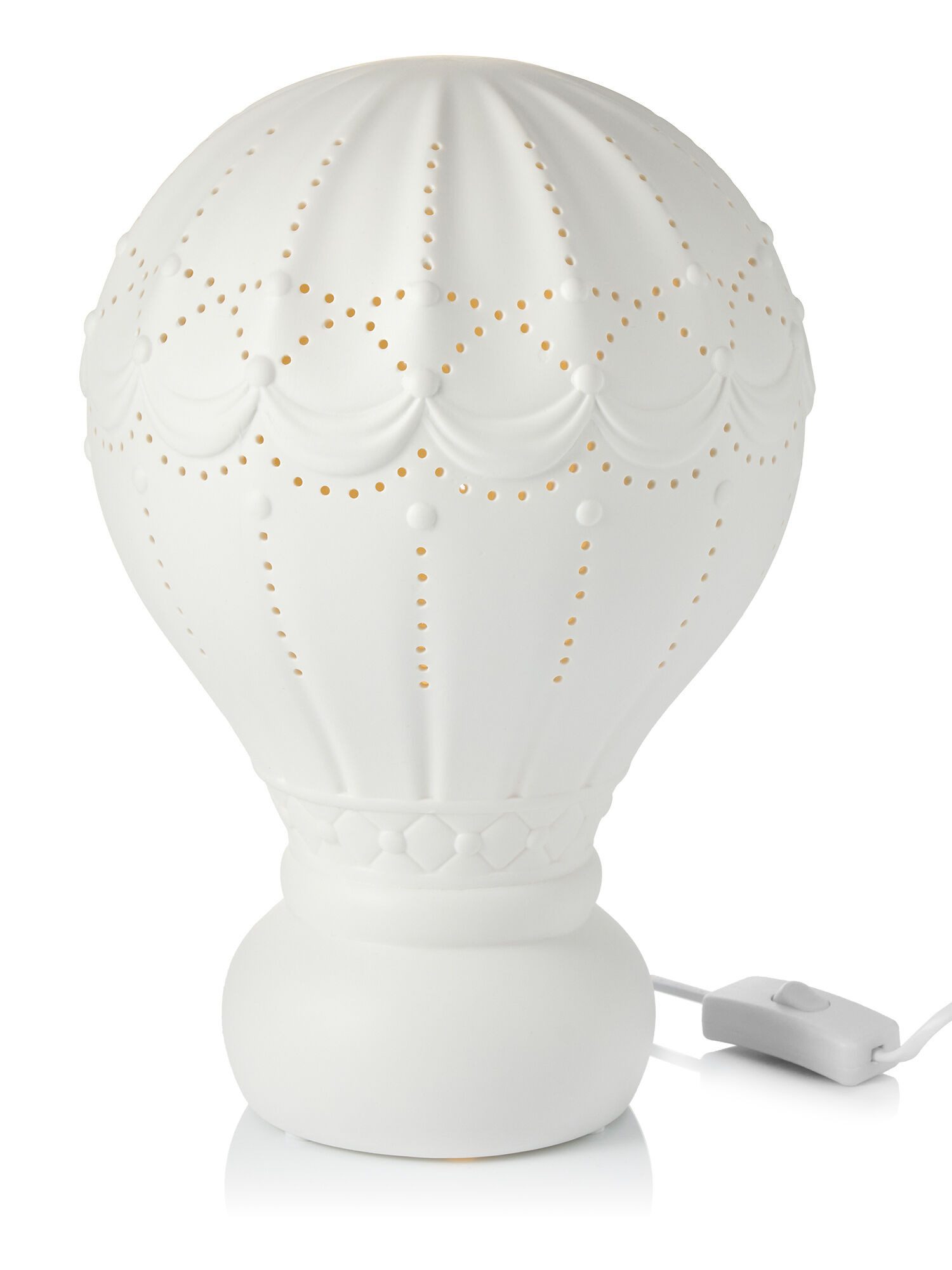 Dekorieren macht glücklich Tischleuchte Ballon aus Porzellan, 220 Volt, 50 Hertz, Heißluftballon-Design, Licht-Schattenspiel, strahlend weiß